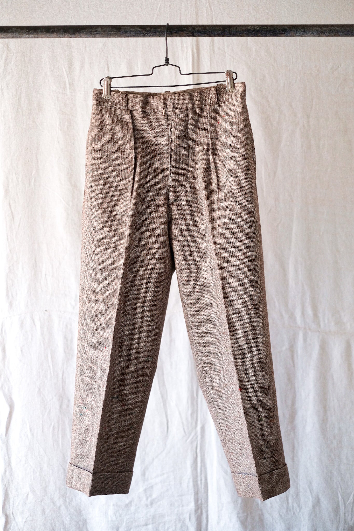 【~40's】French Vintage Brown Mix Wool Trousers "Dead Stock"