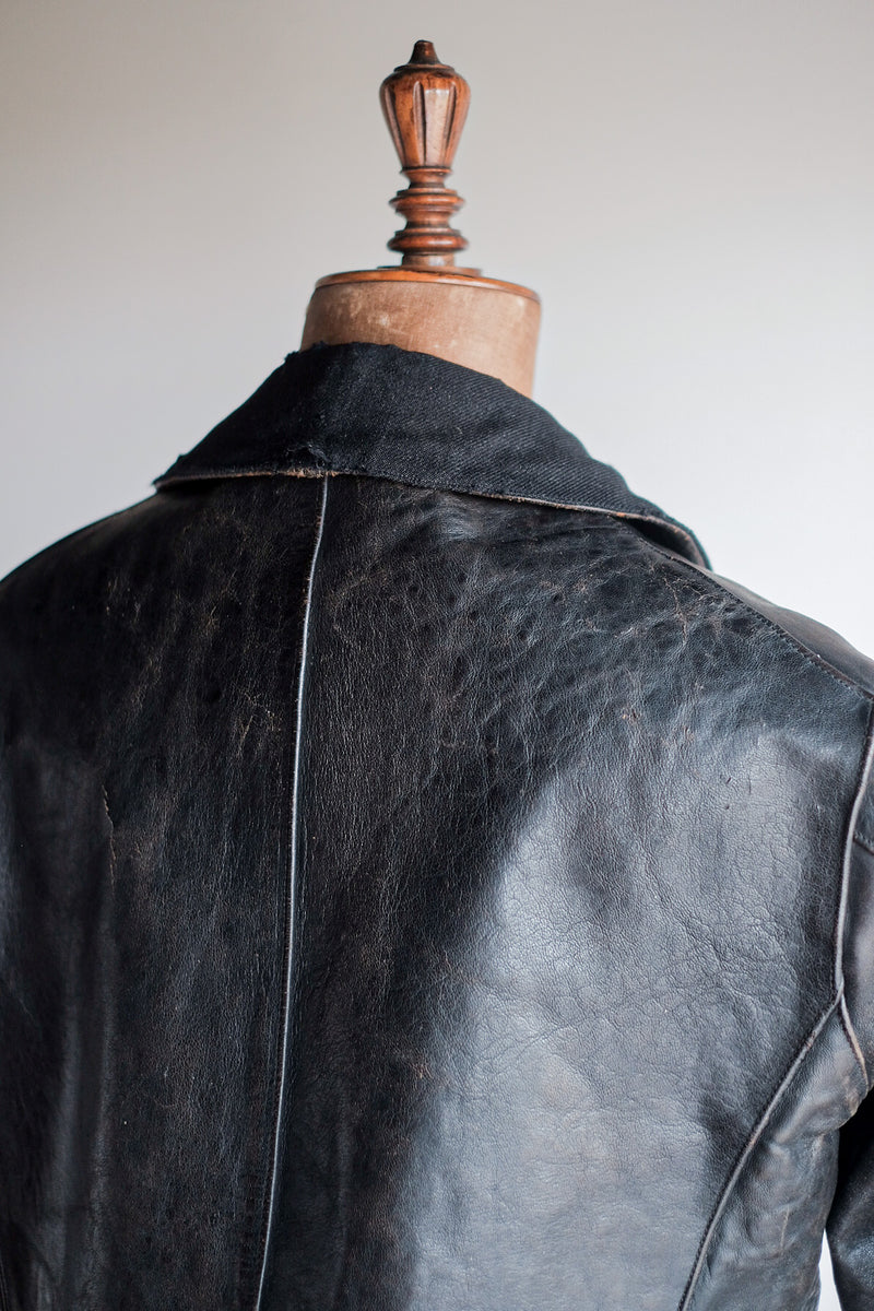 【~30's】French Vintage Le Corbusier Leather Work Jacket "Wool Collar"