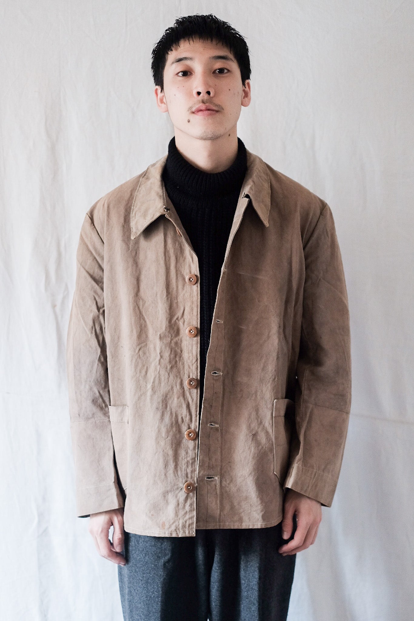 【~30's】French Vintage Cotton Linen Home Made Work Jacket