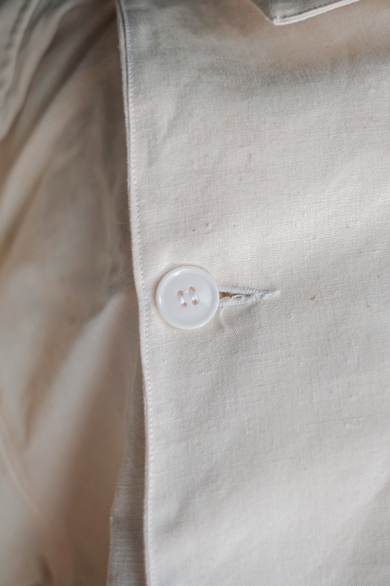 ［~50's］French Army Double Breasted Linen Coat Hospital Military "Dead Stock"