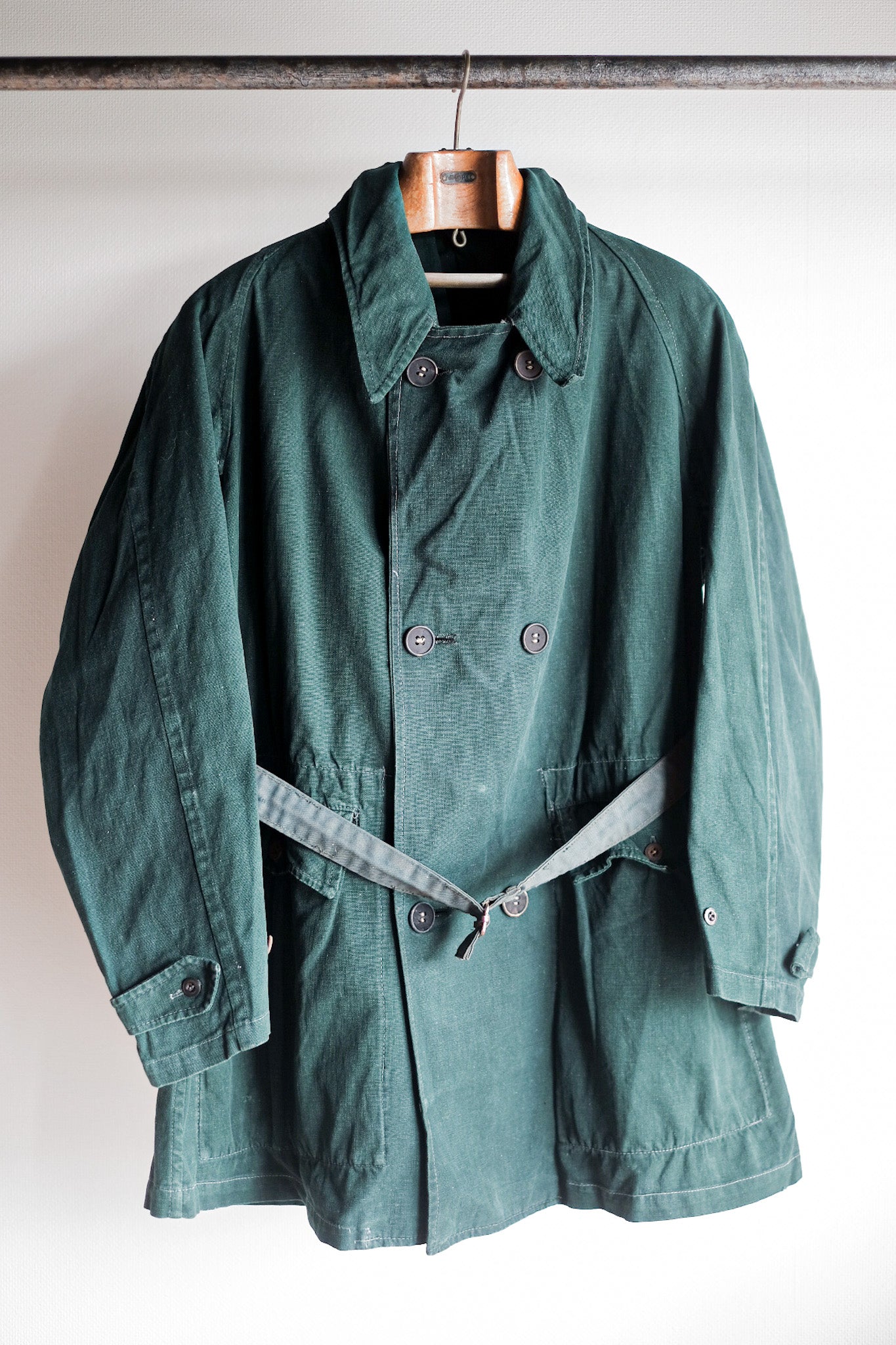[~ 40's] French Army Double Breasted Green Linen Canvas Jacket