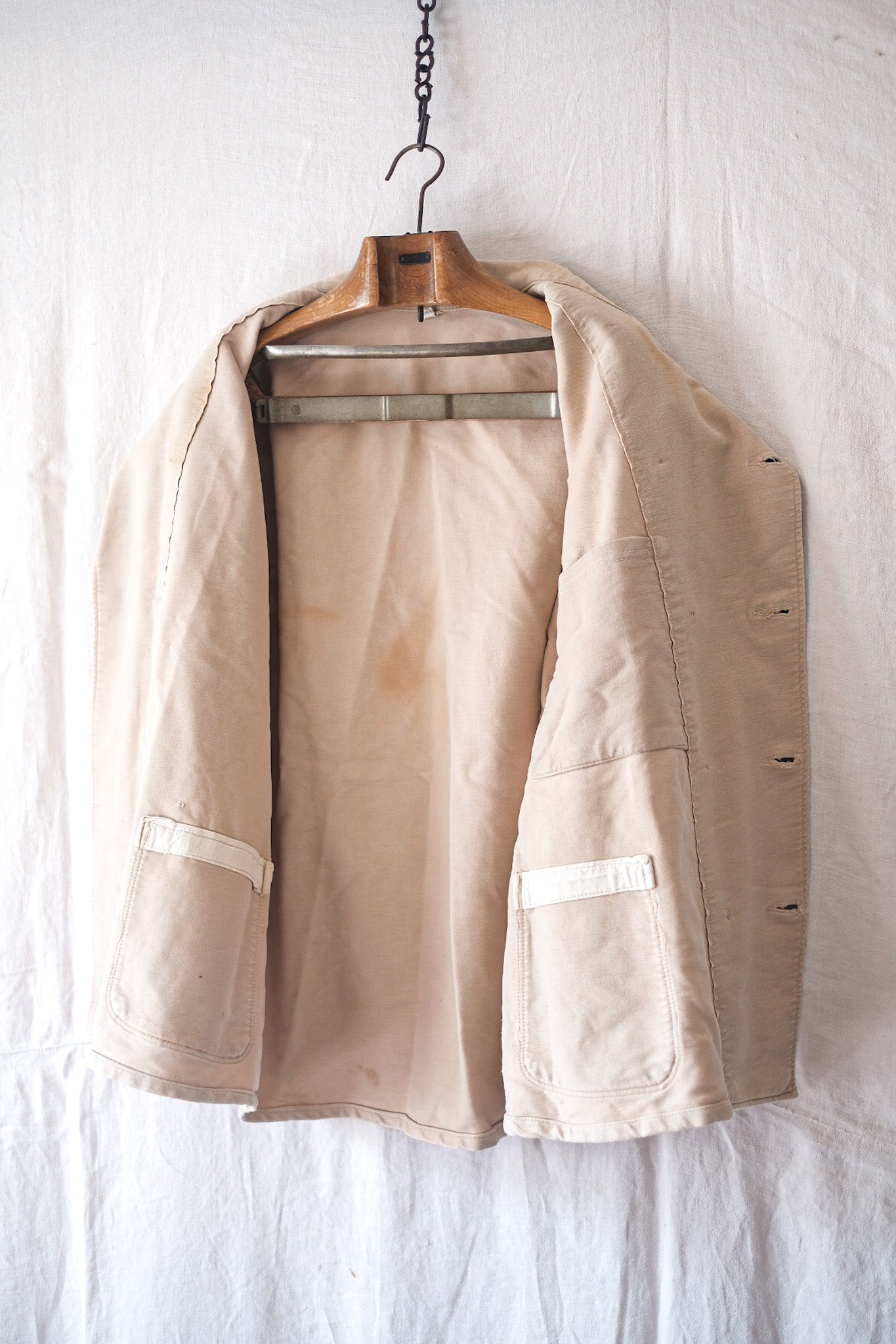 【~50's】French Vintage White Moleskin Double Breasted Work Jacket