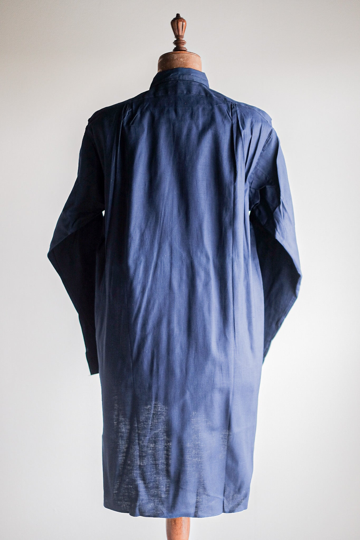 [~ 40's] French vintage Indigo Linen Grandpa Shirt "Dead Stock"