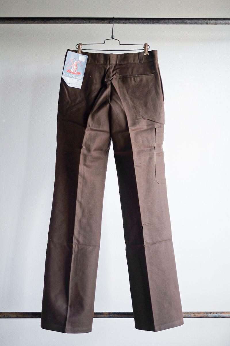 【~50's】French Vintage Brown Cotton Twill Work Pant "AUMOLINEL" "Dead Stock"