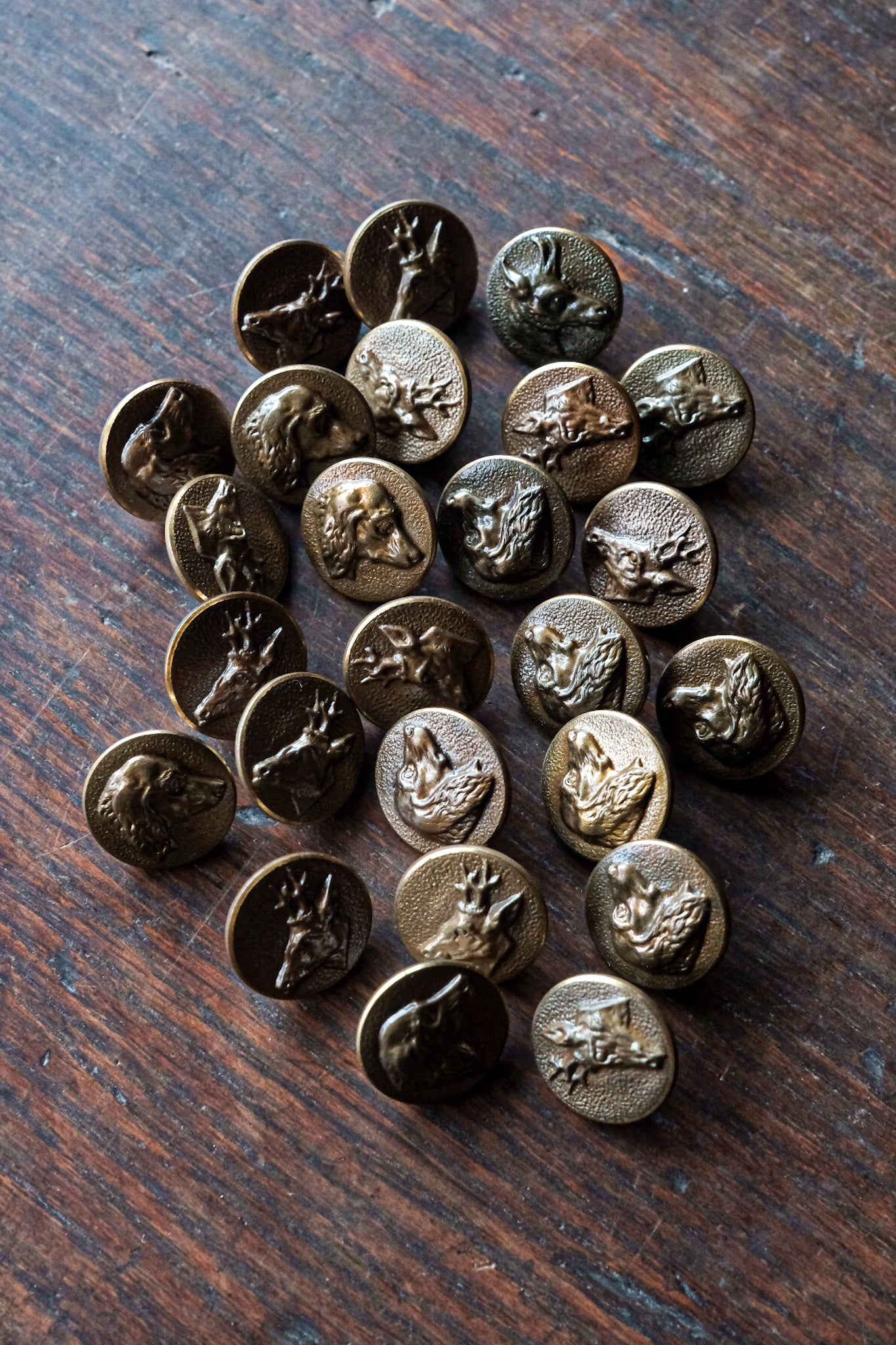 【~40's】French Vintage Hunting Blass Animal Buttons "17mm"