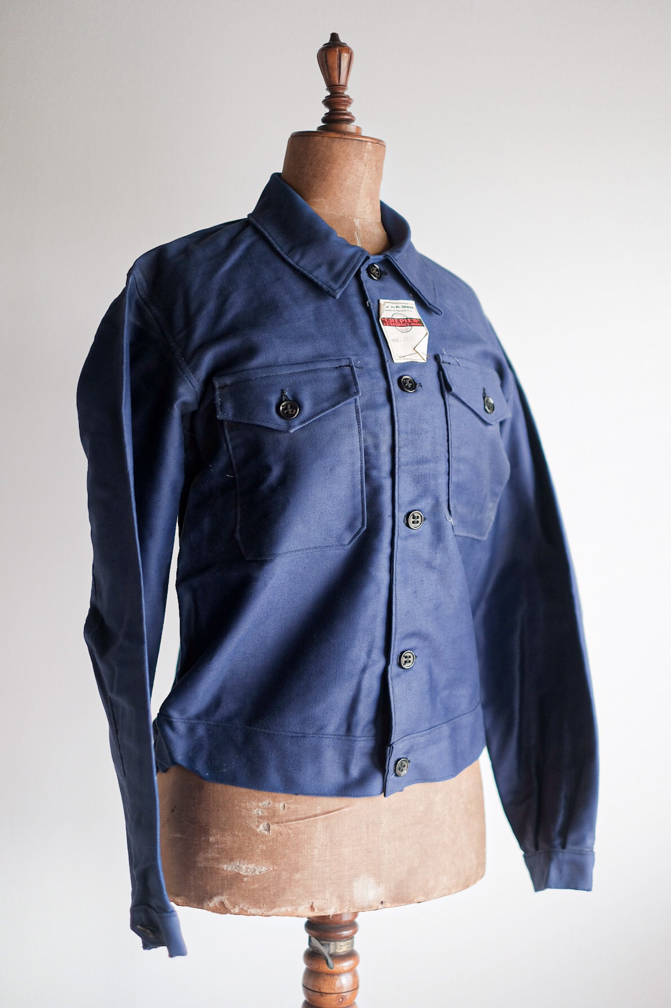 [~ 40's] French Vintage Blue Moleskin Cyclist Jacket "Dead Stock"