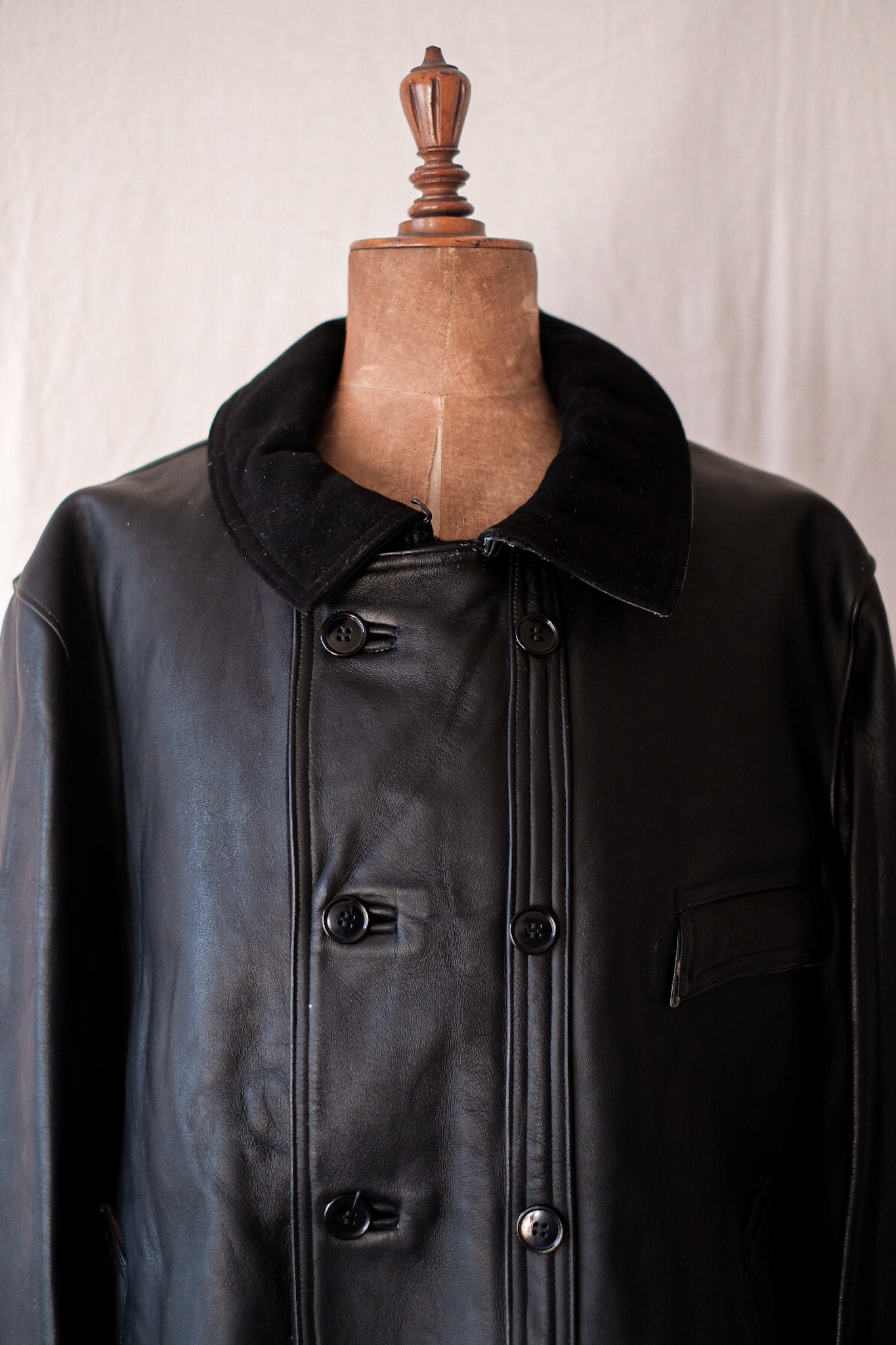 【~50's】French Vintage Le Corbusier Leather Work Jacket "Wool Collar" "Dead Stock"