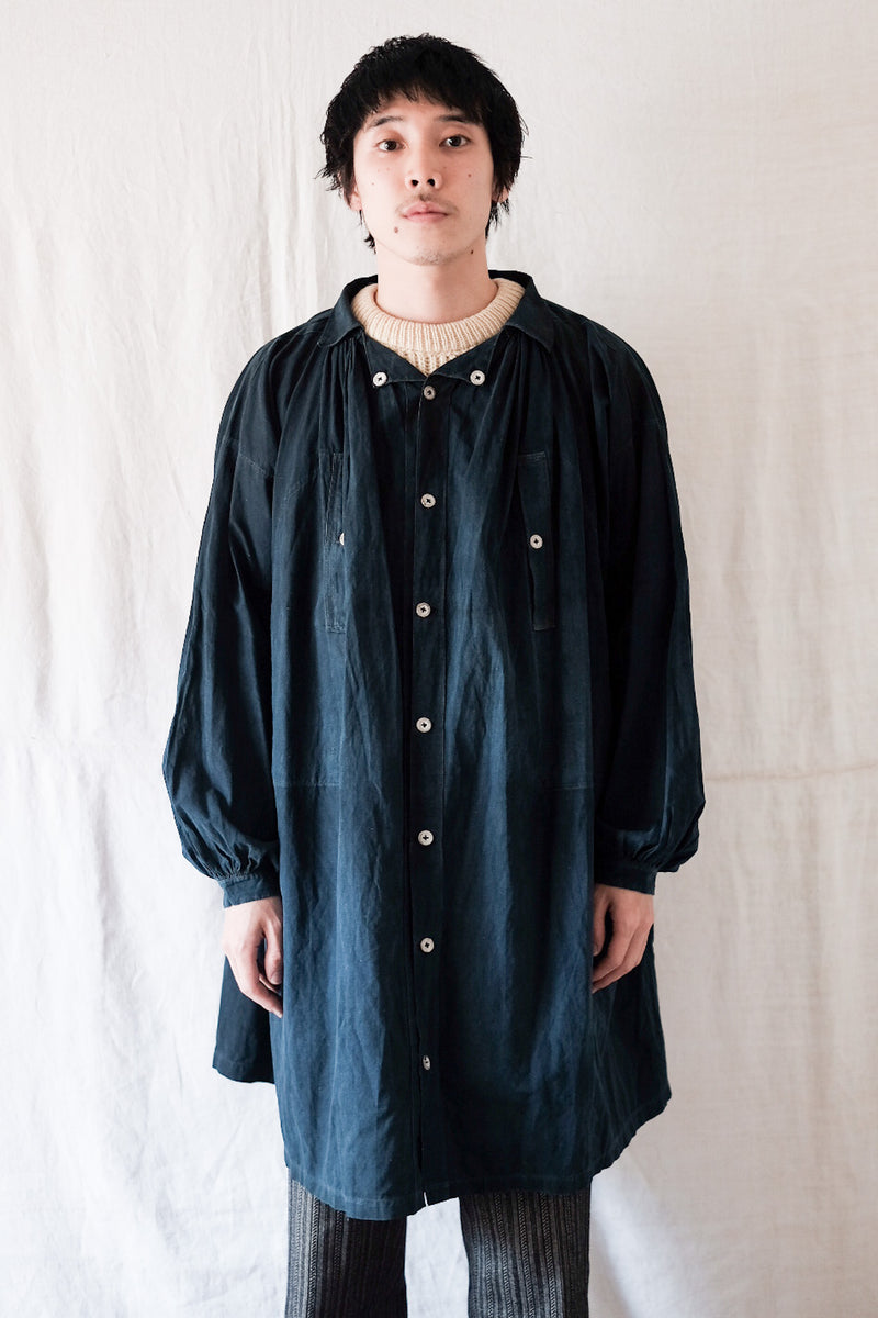 Early 20th C] French Antique Indigo Linen Smock Open Type 