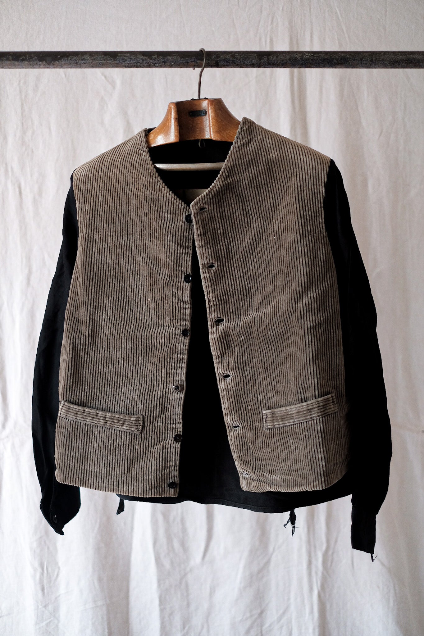 【~30's】French Vintage Gray Brown Corduroy Gilet Jacket