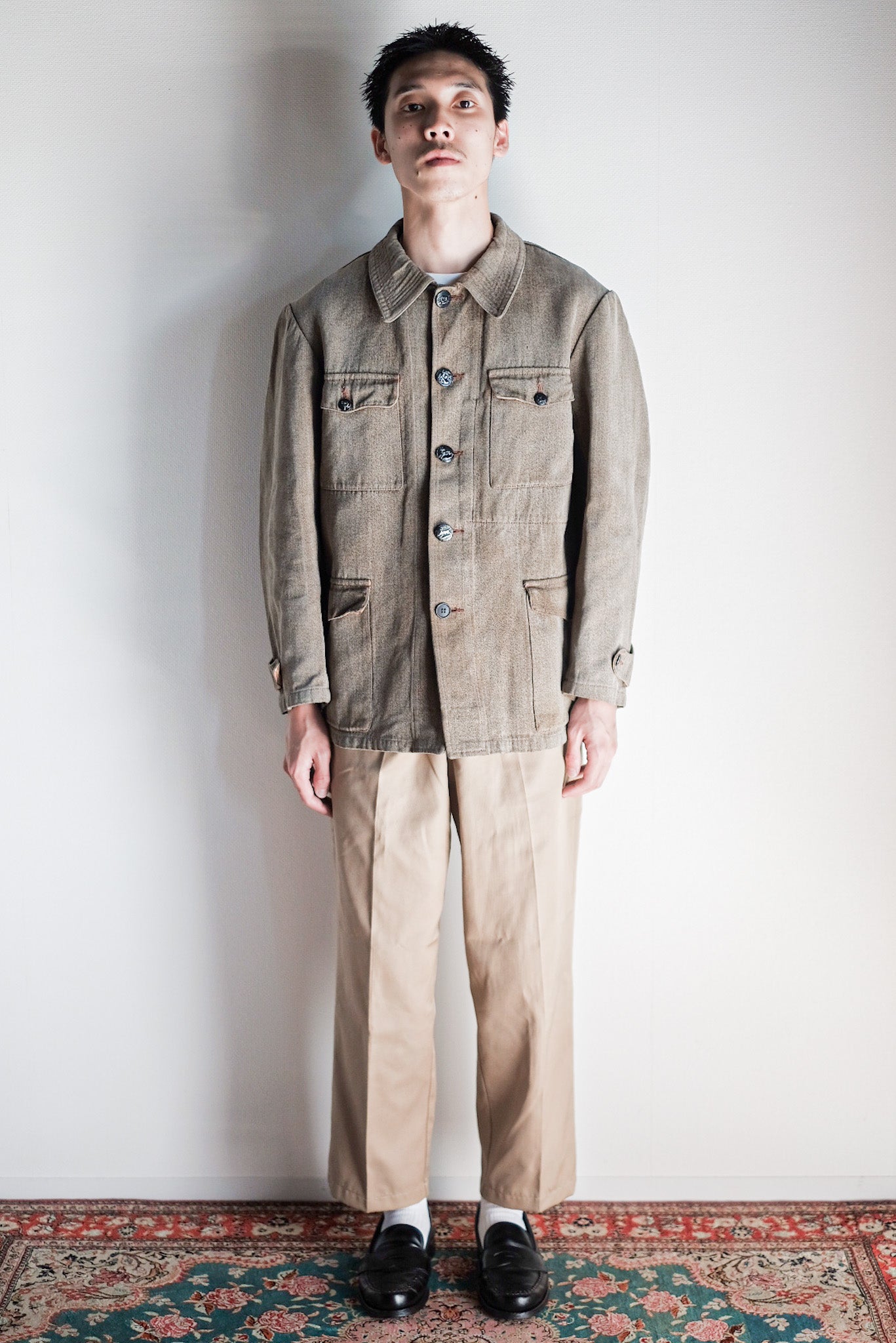 ［~30's］French Vintage Brown Cotton Salt & Pepper Hunting Jacket