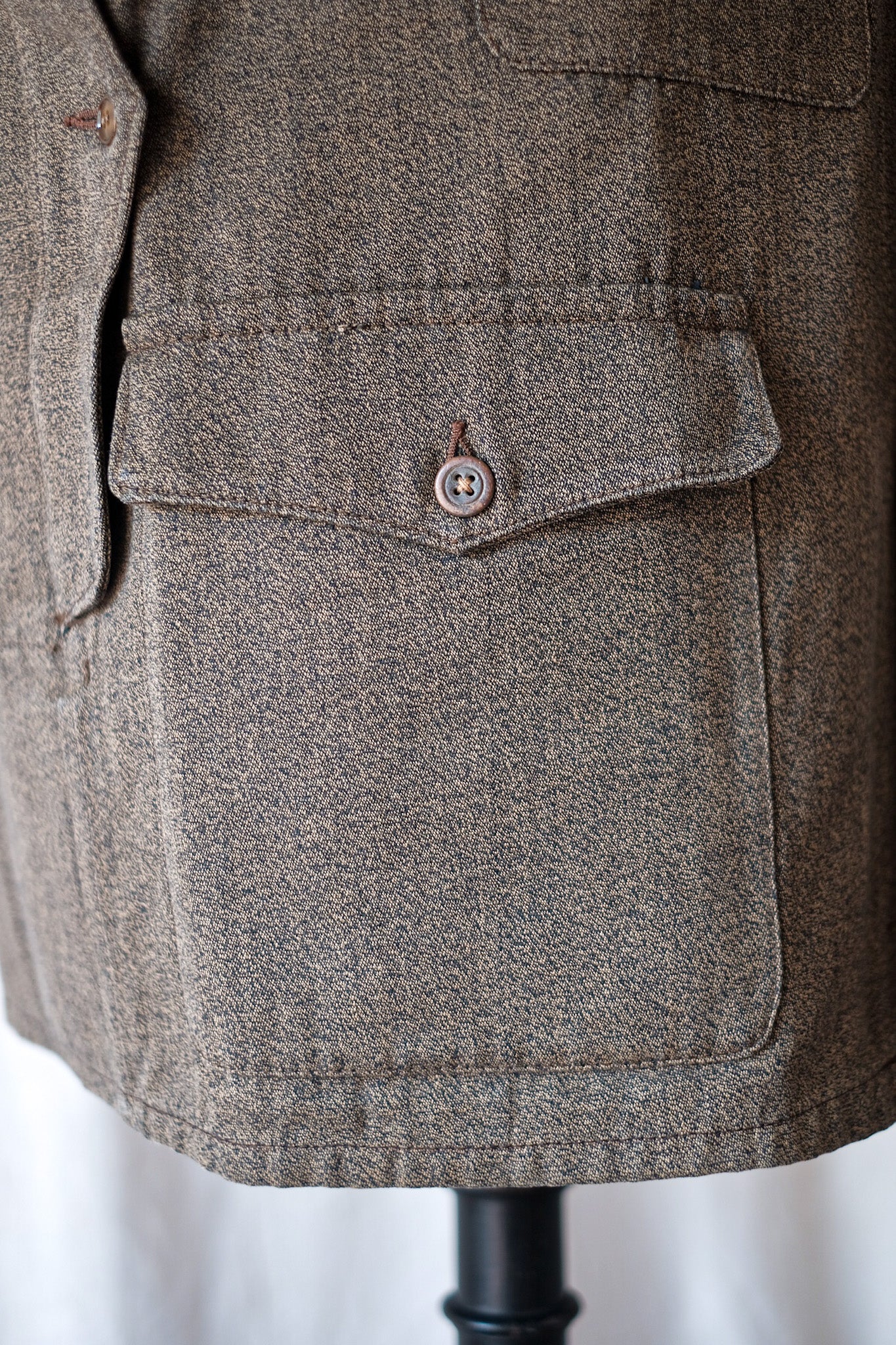【~40's】French Vintage Brown Cotton Salt & Pepper Hunting Jacket