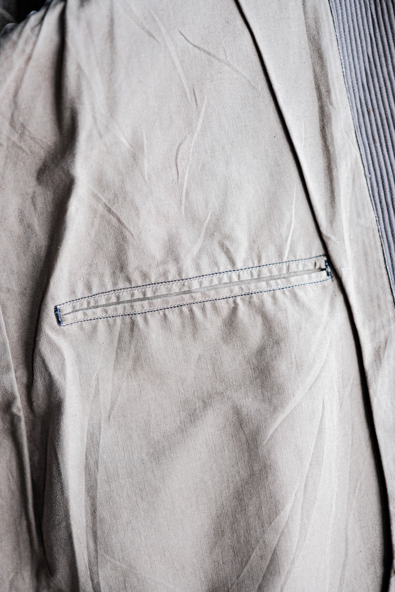 ［~40's］French Vintage Brown Cotton Pique Lapel Gamekeeper Hunting Jacket "Unusual Pattern"