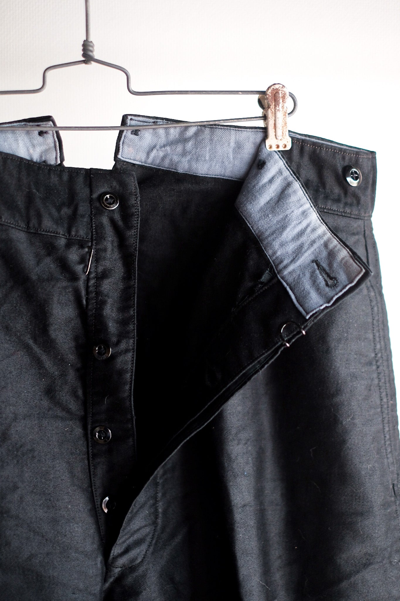 [~ 40's] Pantalon de travail de moleskin noir vintage français "stock mort"