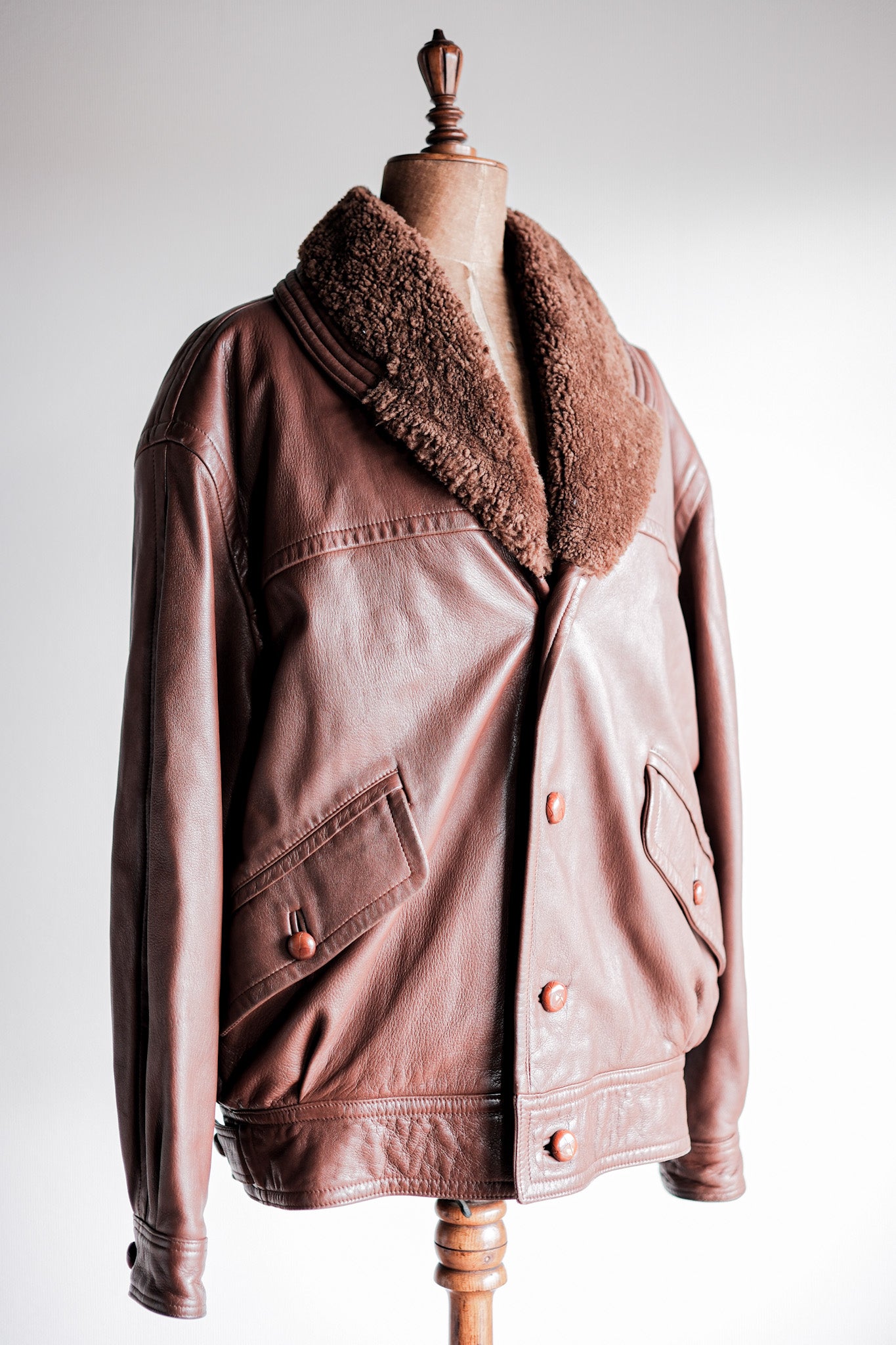 【~80's】Old Gucci Shawl Collar Leather Bomber Jacket Size.52