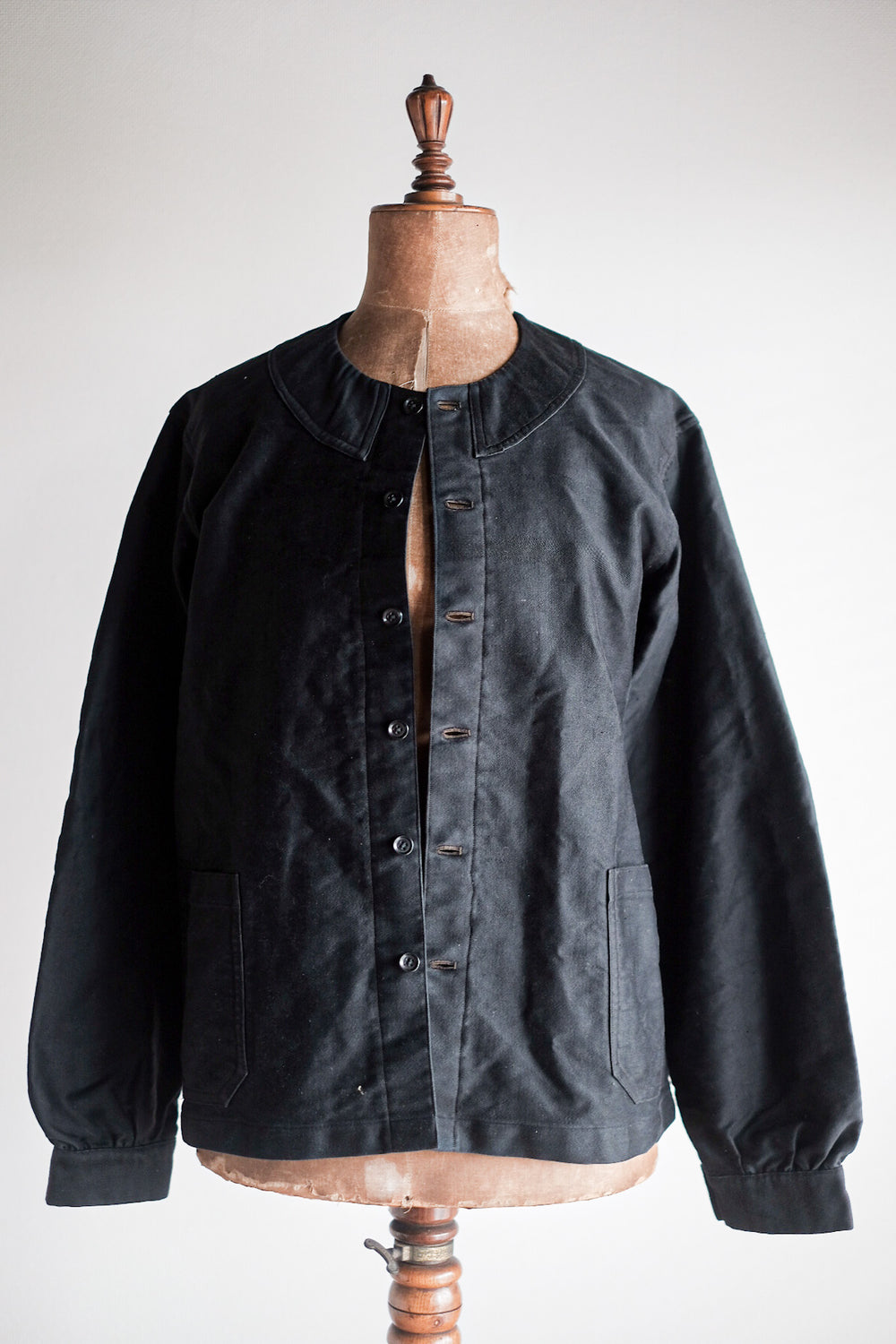 【~20's】French Vintage Black Moleskin Work Jacket "6 Buttons" "Dead Stock"