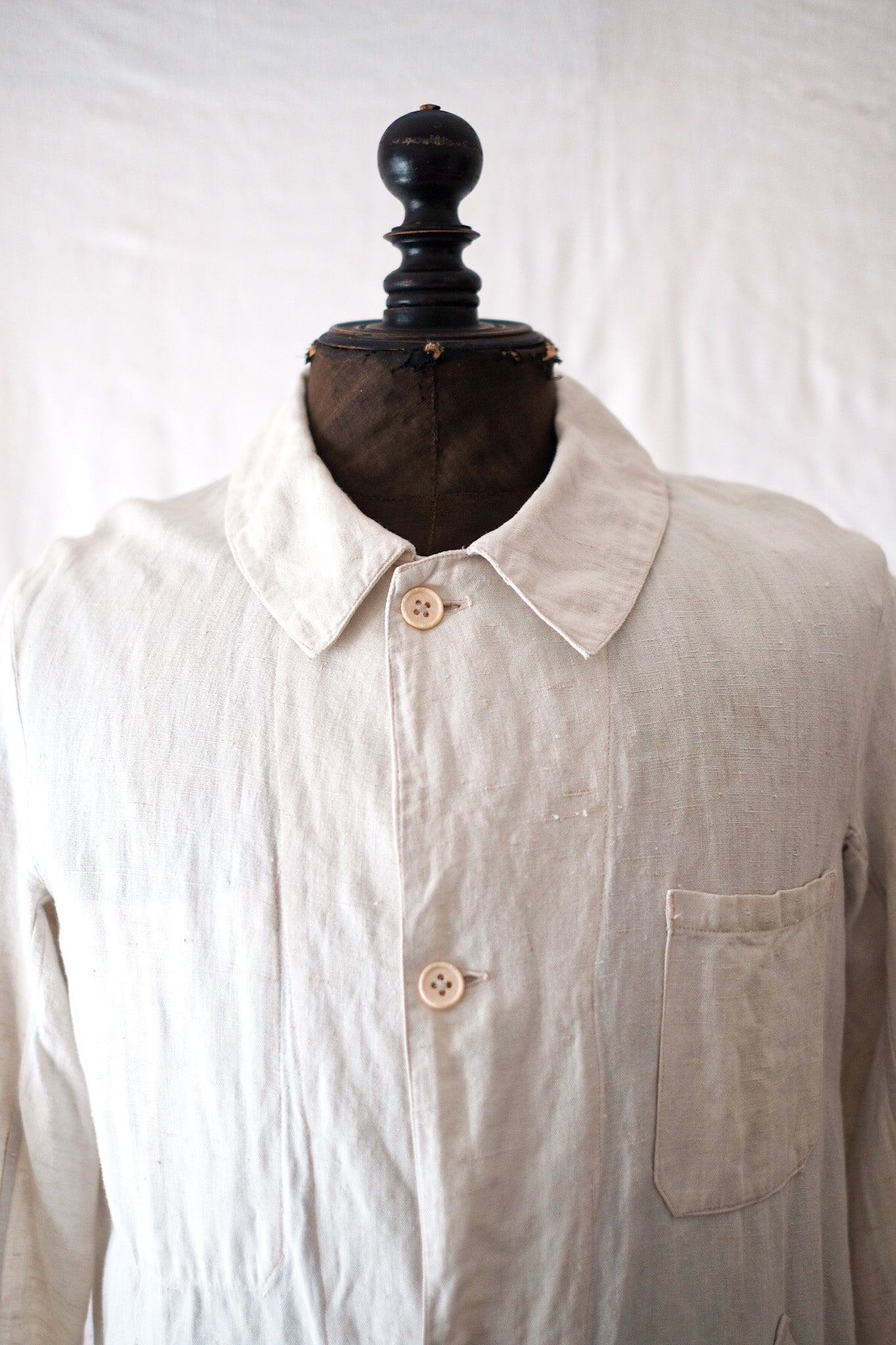 [〜30年代]法國復古白色棉布亞麻工作外套
