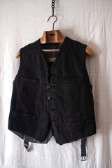 [~ 40's] French Vintage Black Cotton Pique Gilet "Dead Stock"
