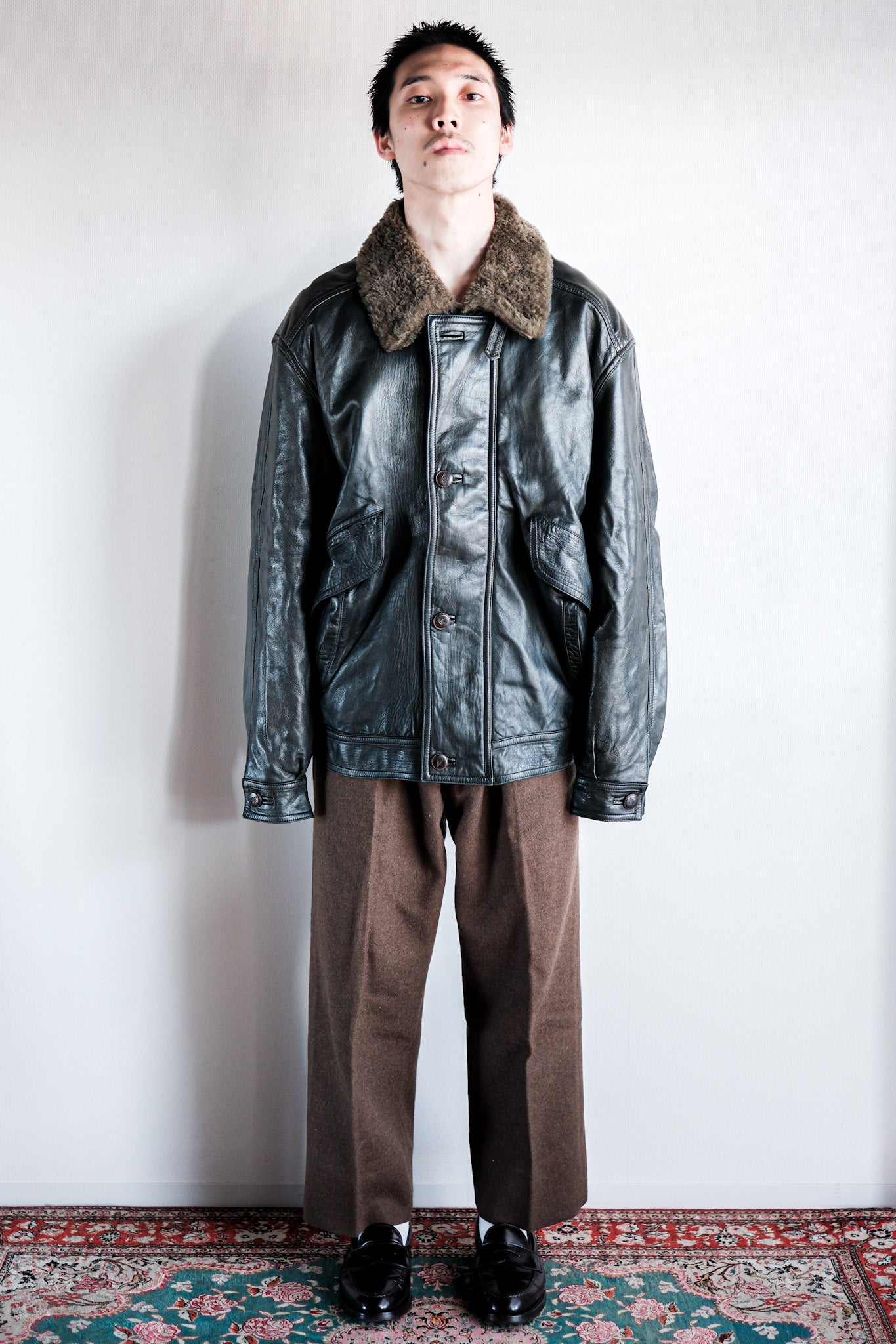 ［~80's］Old Gucci Leather Bomber Jacket Size.52