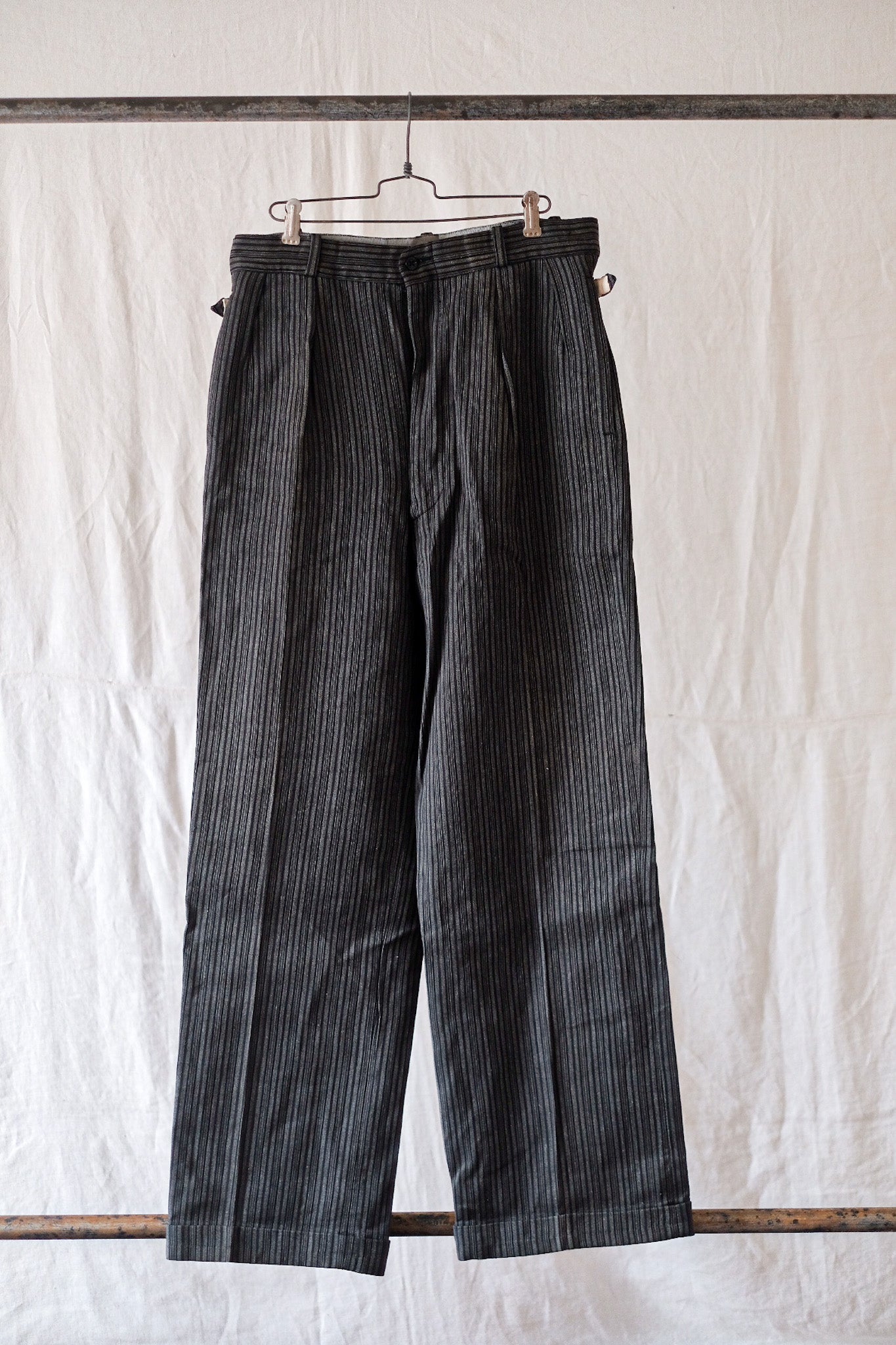 [~ 50's] French Vintage Cotton Wool Striped Work Pants
