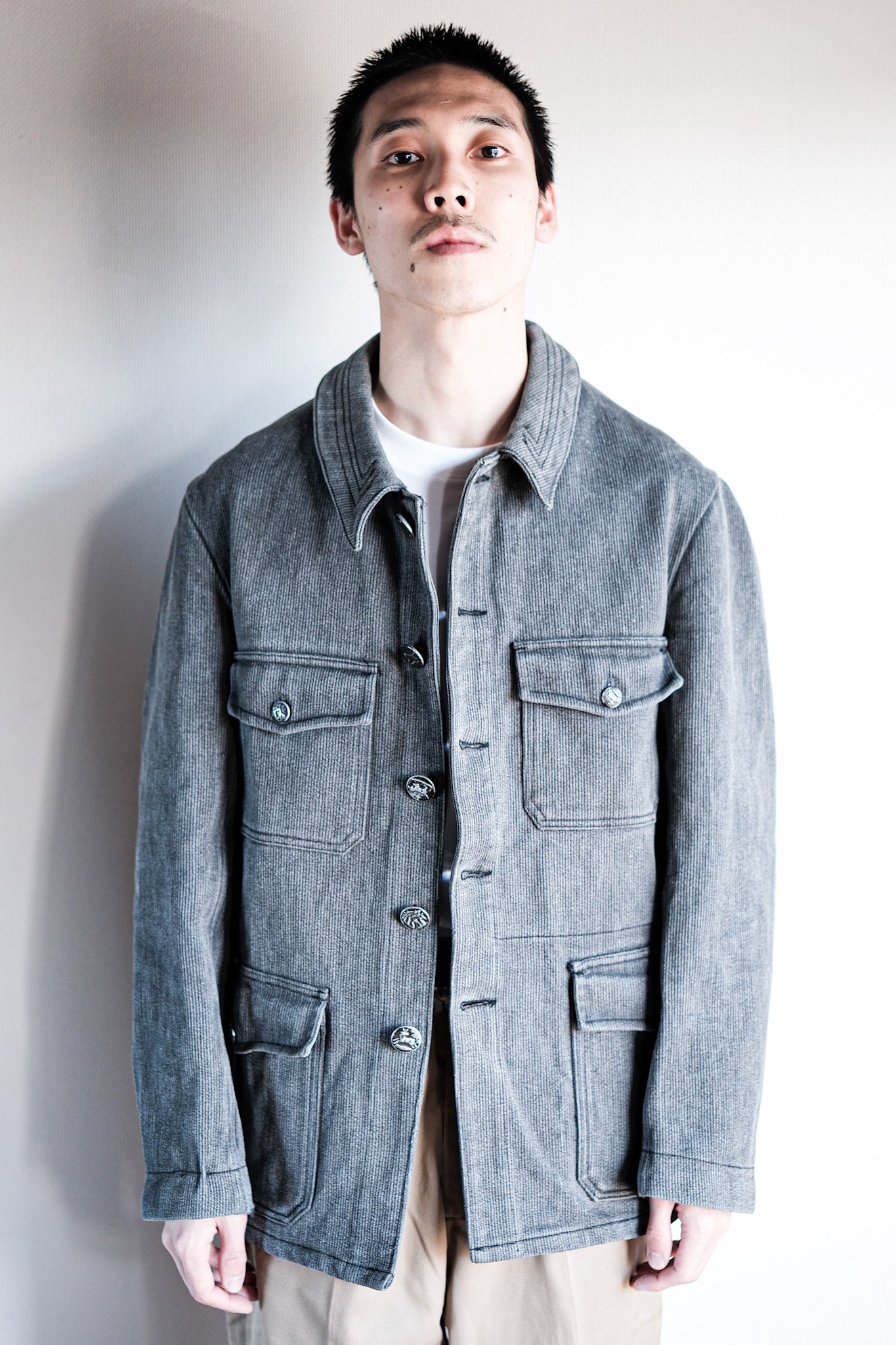 【~60's】French Vintage Gray Cotton Pique Hunting Jacket