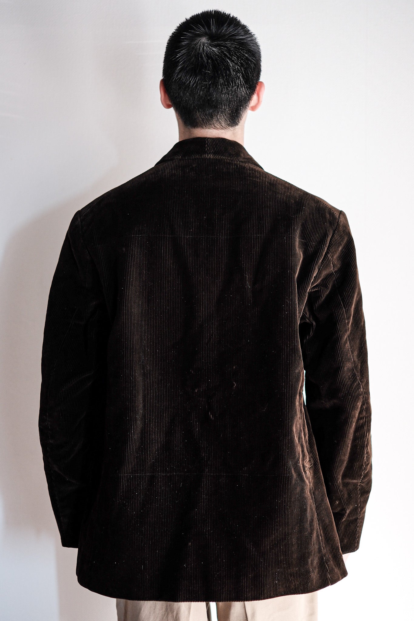 [~ 40 '] 프랑스 빈티지 다크 브라운 코듀로이 옷깃 사냥 재킷 "데드 스톡"