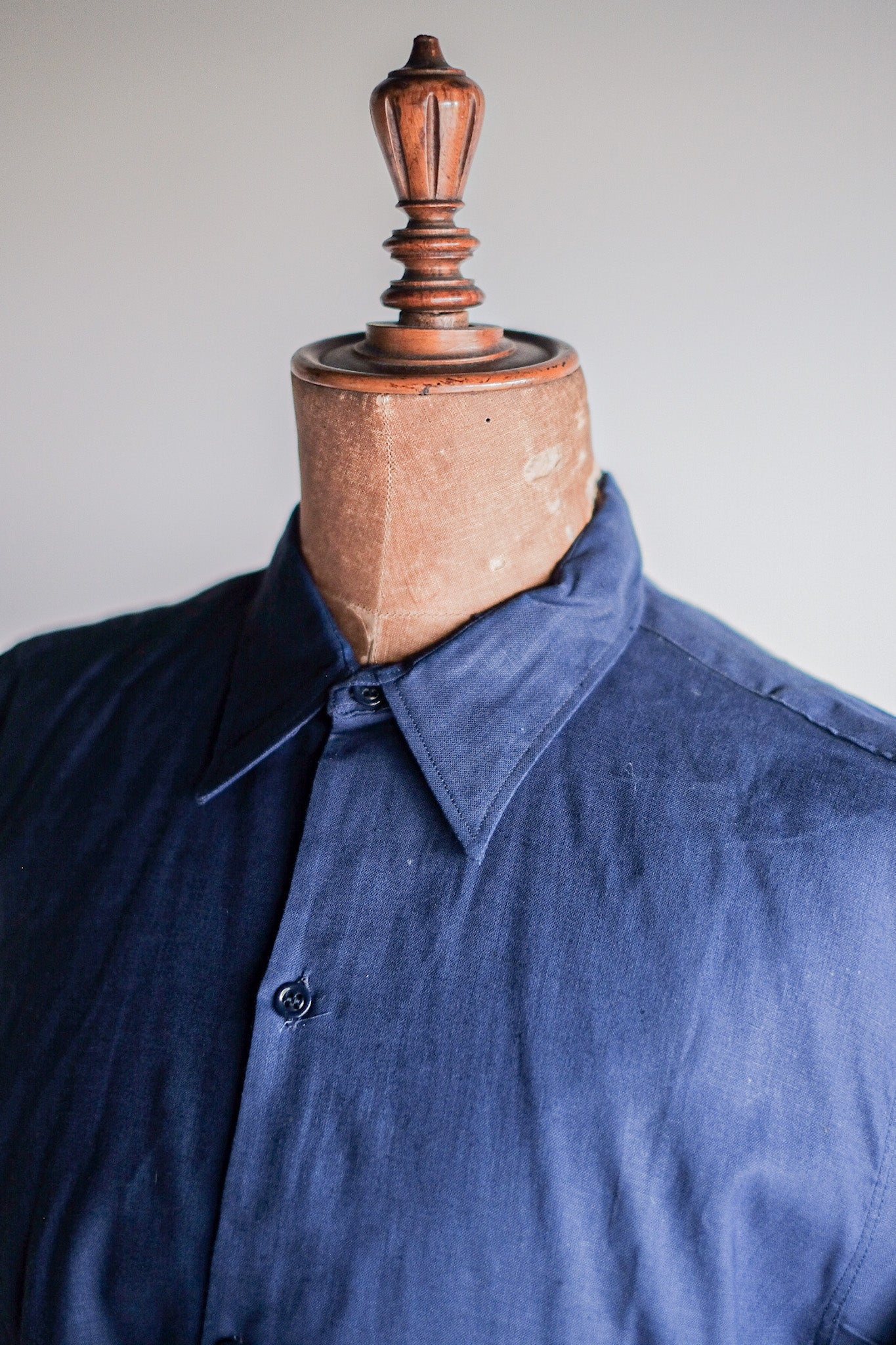 [~ 40's] French Vintage Indigo Linen Grandpa Shirt "Dead Stock"