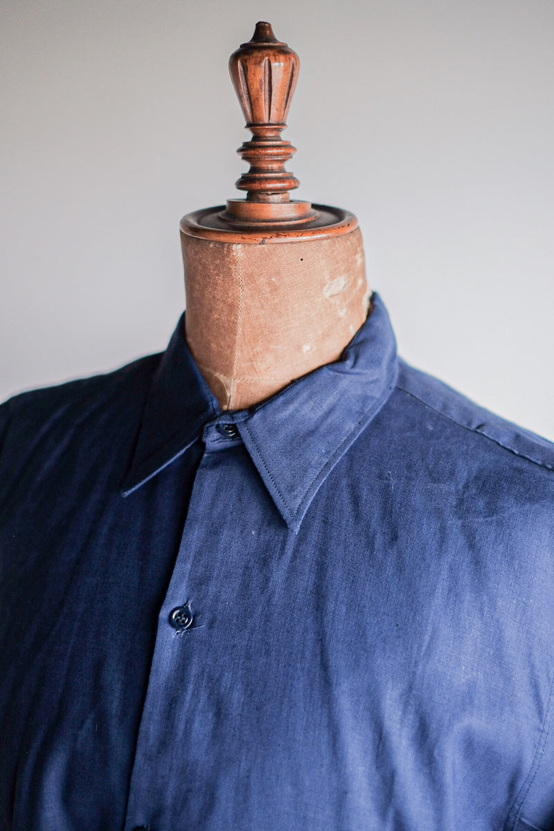 40's] French Vintage Indigo Linen Grandpa Shirt 