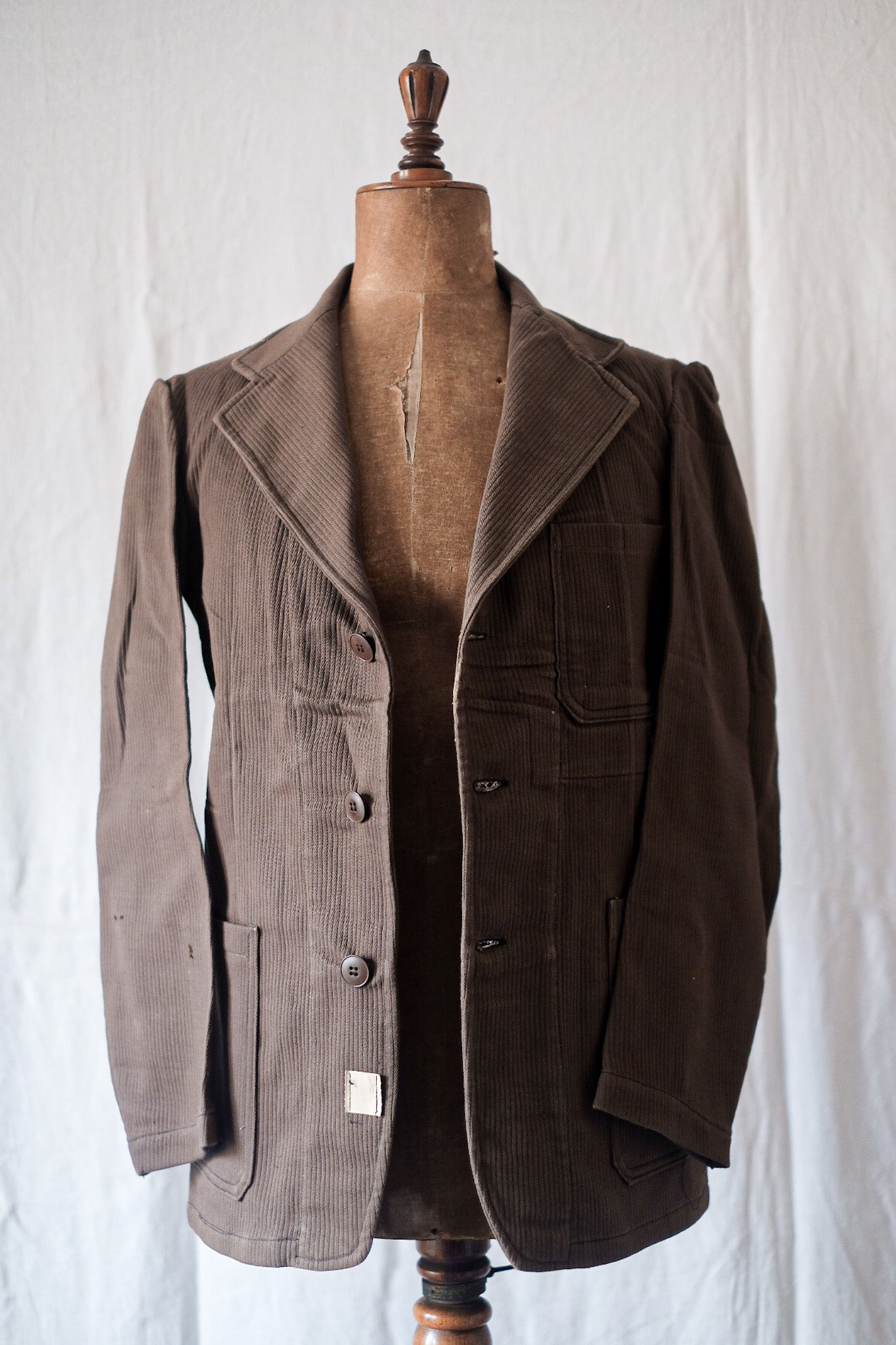 [〜50年代]法國復古棕色棉花pique lapel工作夾克“死庫存”