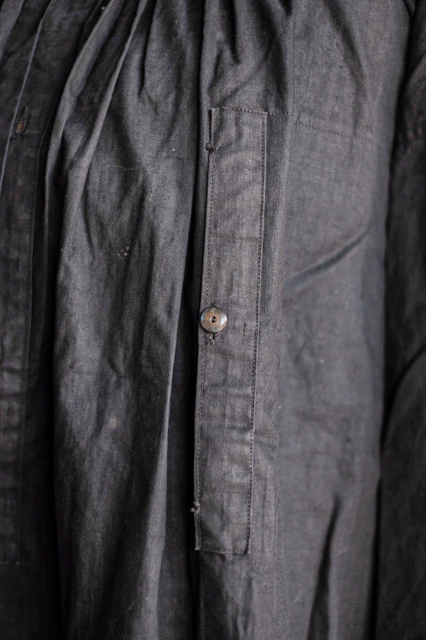 ［Early 20th C］French Antique Black Linen Smock "Biaude"