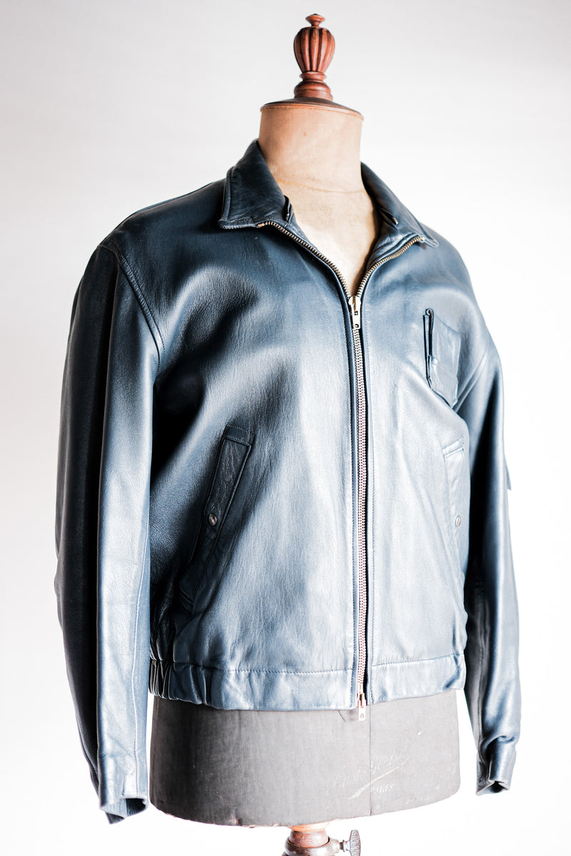 70's] French Air Force Pilot Leather Jacket with China Strap Size