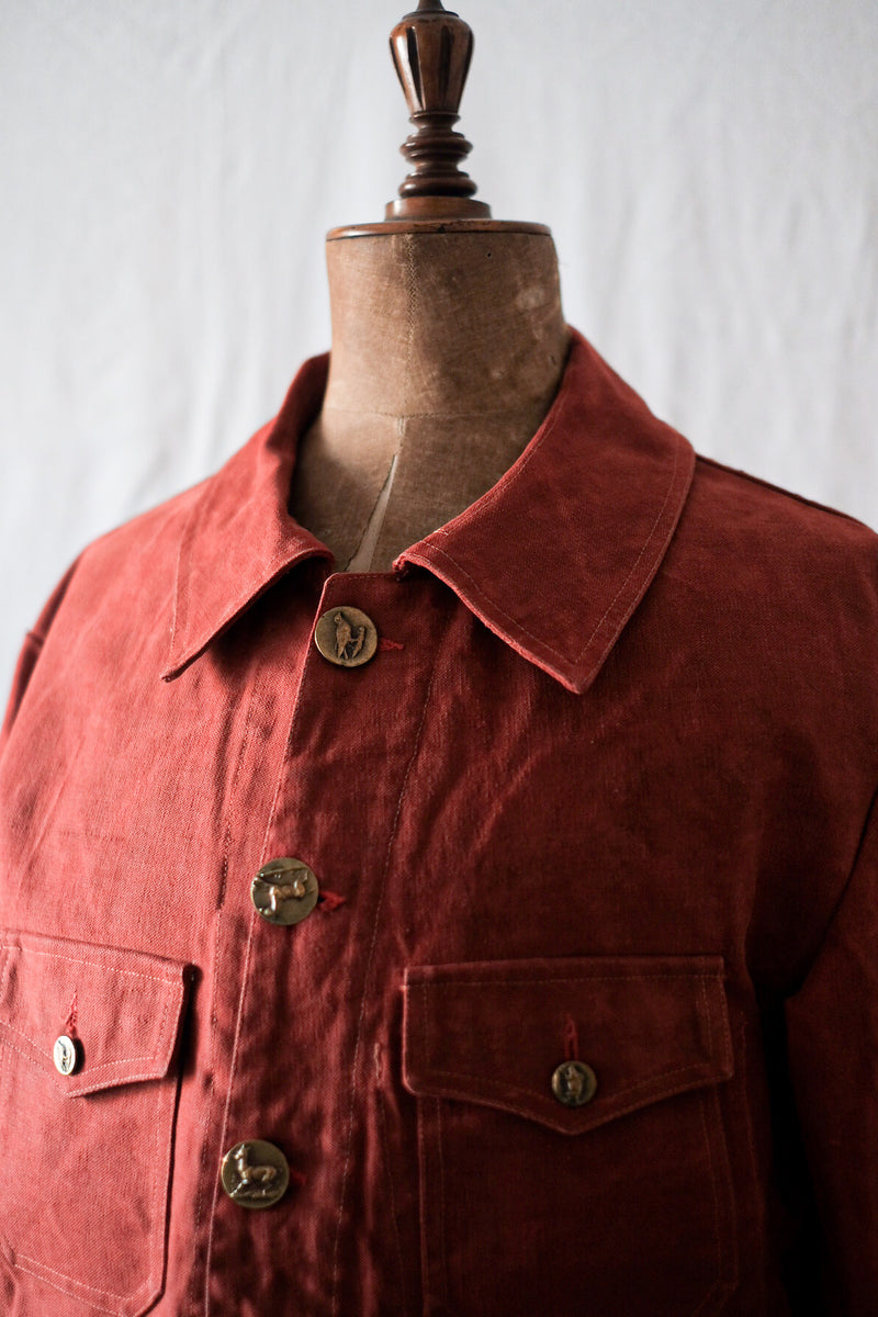 [~ 50's] แจ็คเก็ตผ้าใบผ้าใบสีแดงวินเทจฝรั่งเศสวินเทจ