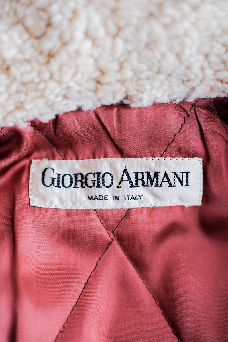 [〜80年代]舊的Giorgio Armani飛行員風格的皮革大衣。48