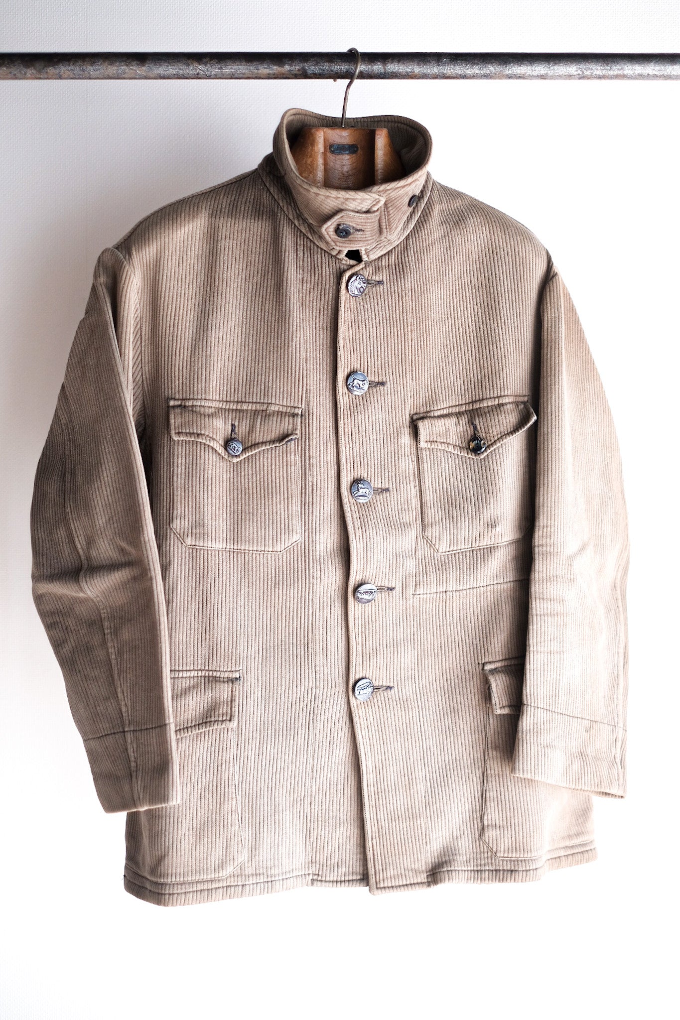 ［~40's］French Vintage Brown Cotton Pique Hunting Jacket With Chin Strap