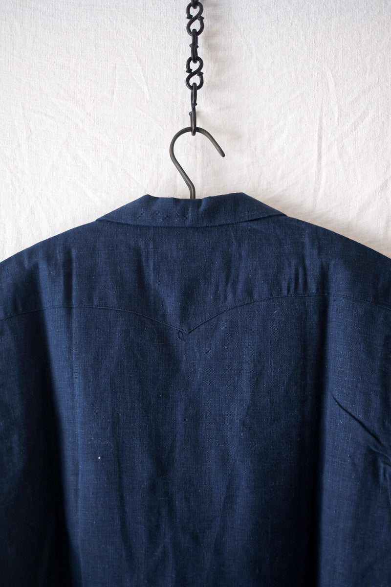【~40's】French Vintage Indigo Metis Short Sleeve Shirt "Dead Stock"