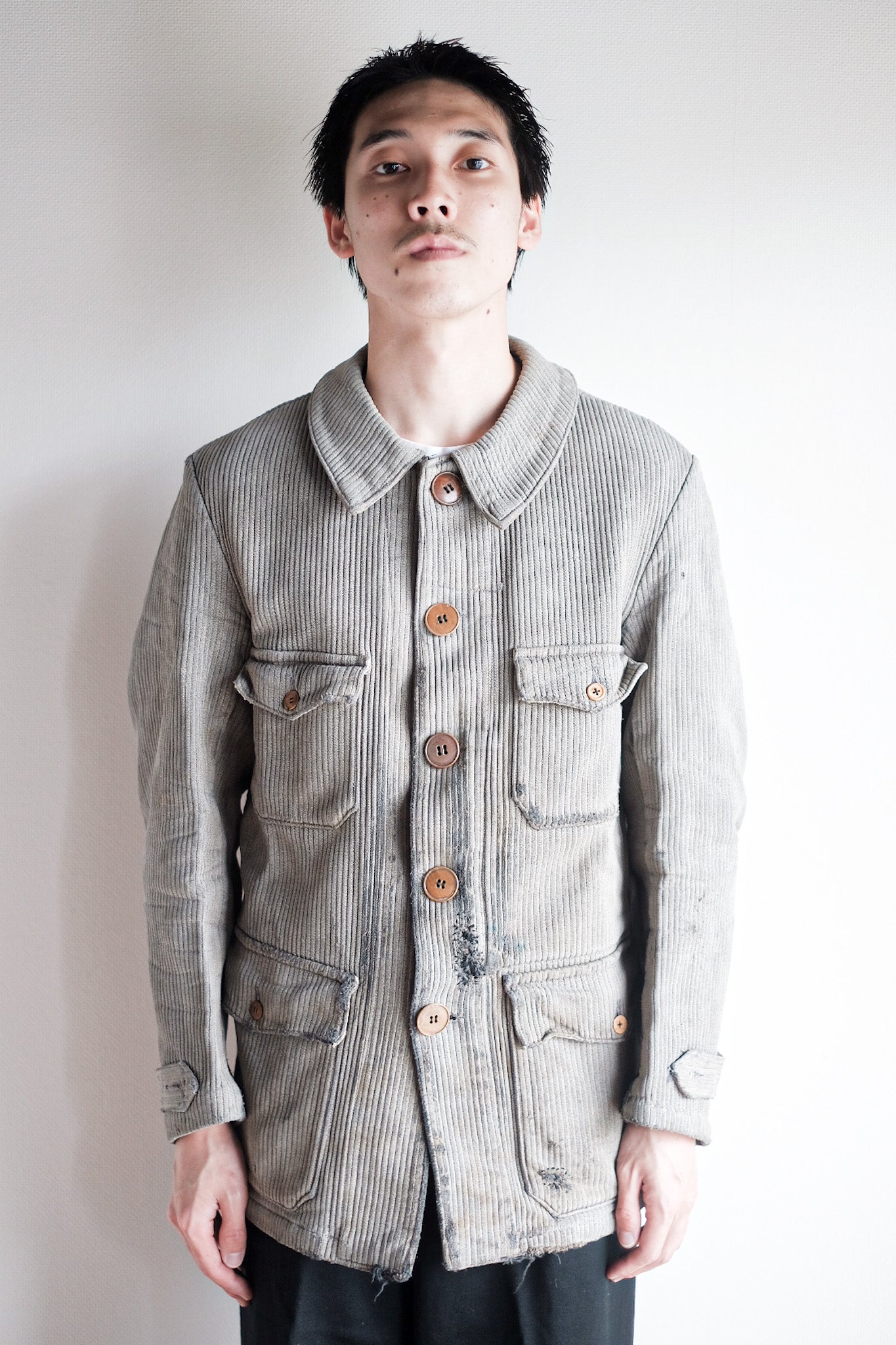 40's】French Vintage Gray Cotton Pique Hunting Jacket