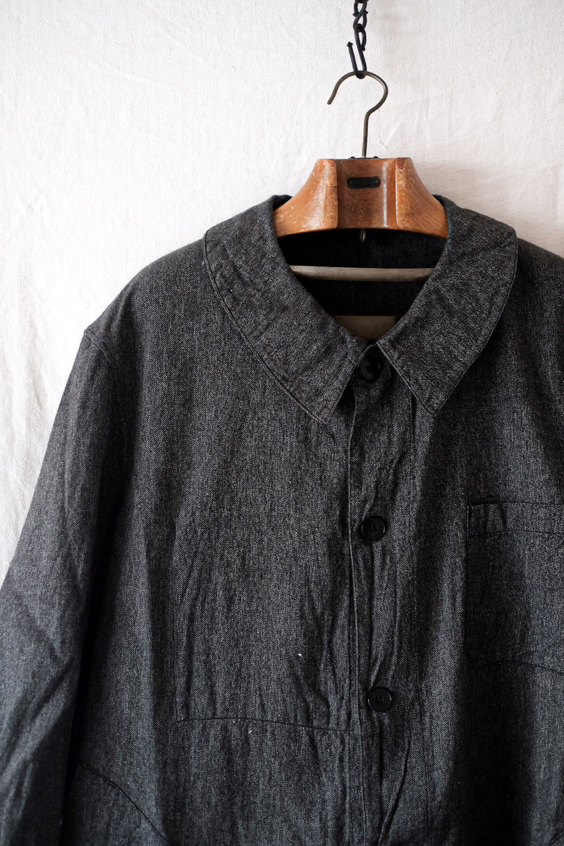 【~30's】French Vintage Black Chambray Duster Coat