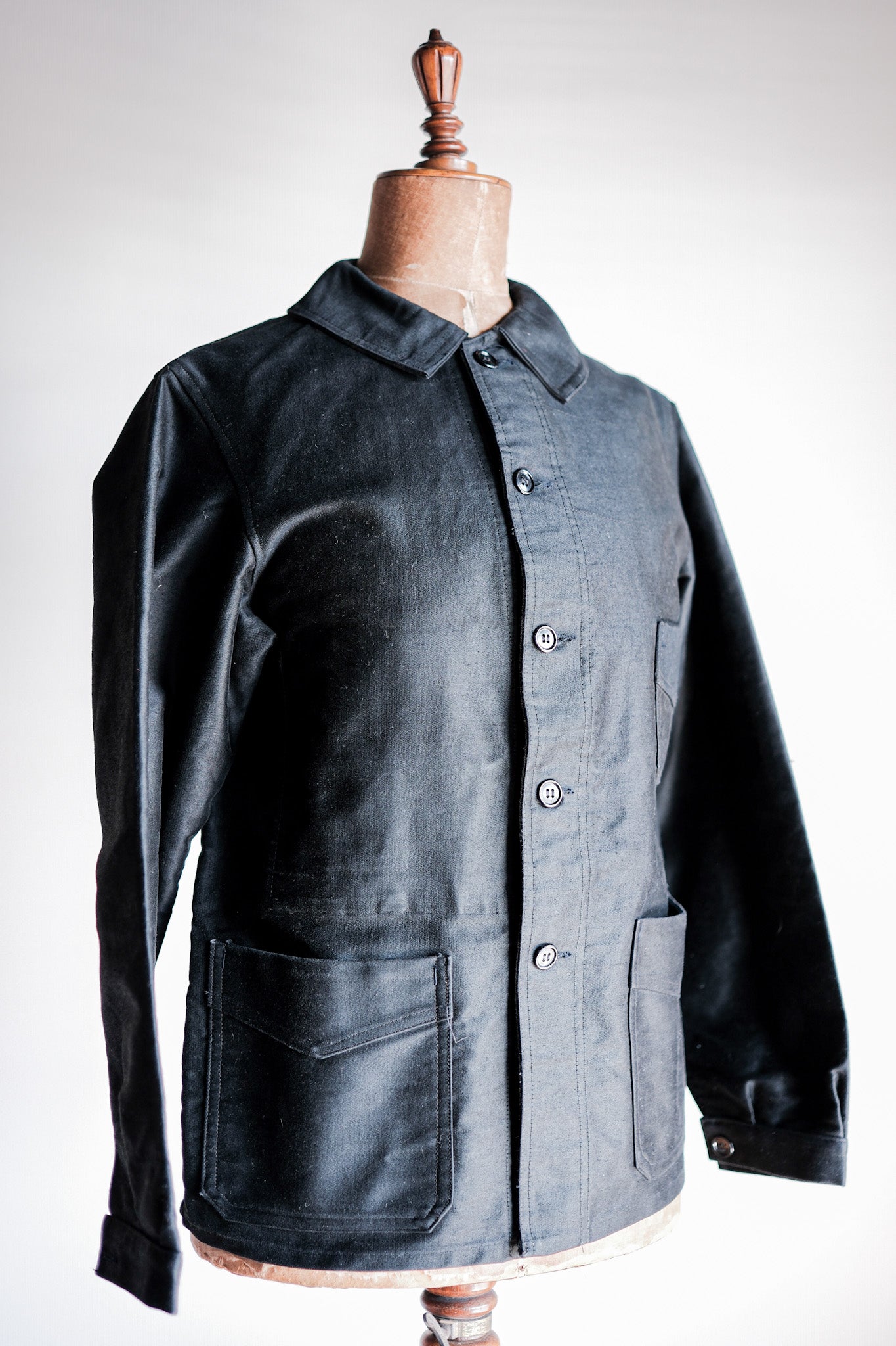 [~ 50's] Jacket de travail de moleskin noirs vintage français "Stock Dead"