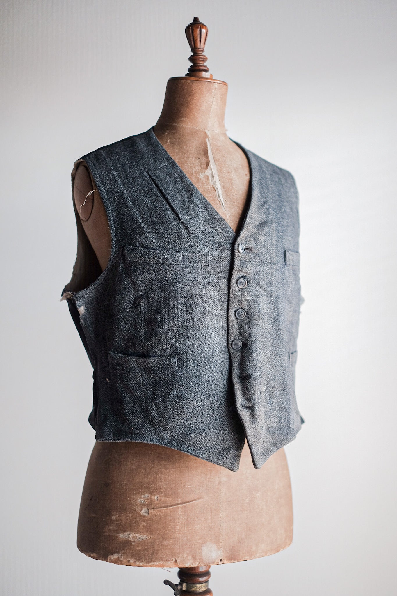 ［~40's］French Vintage Gray Wool Work Gilet