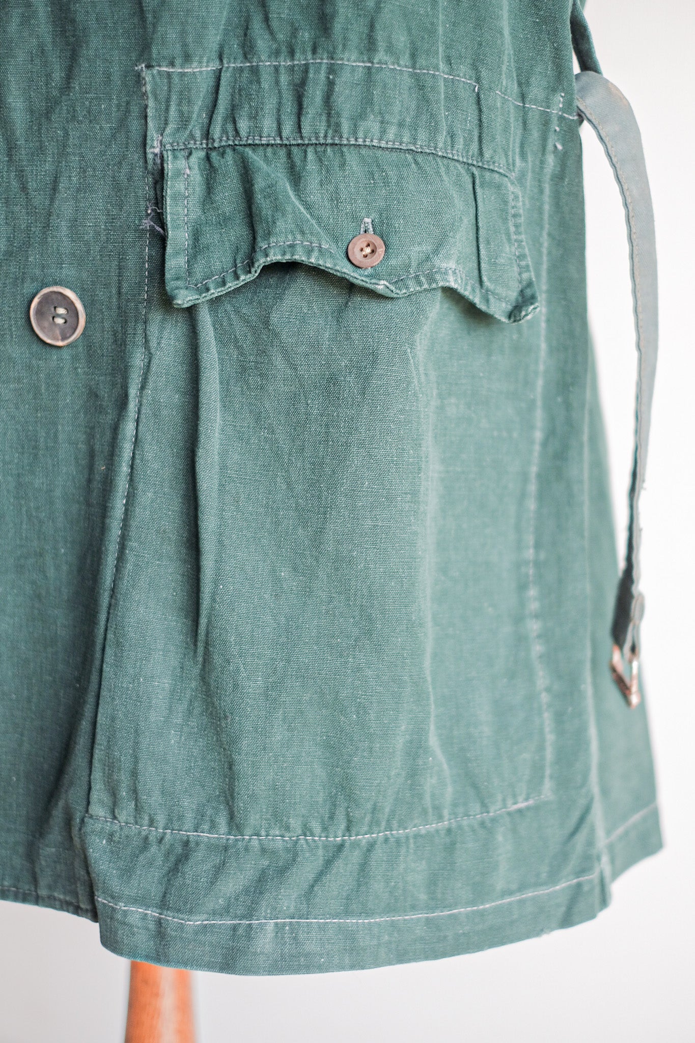 ［~40's］French Army Double Breasted Green Linen Canvas Jacket