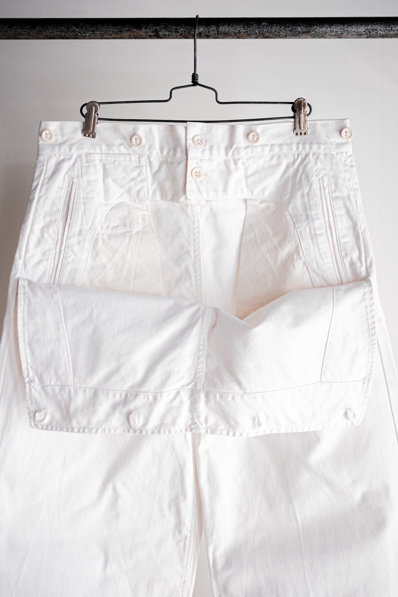 50's] French Navy White Linen Sailor Pants 