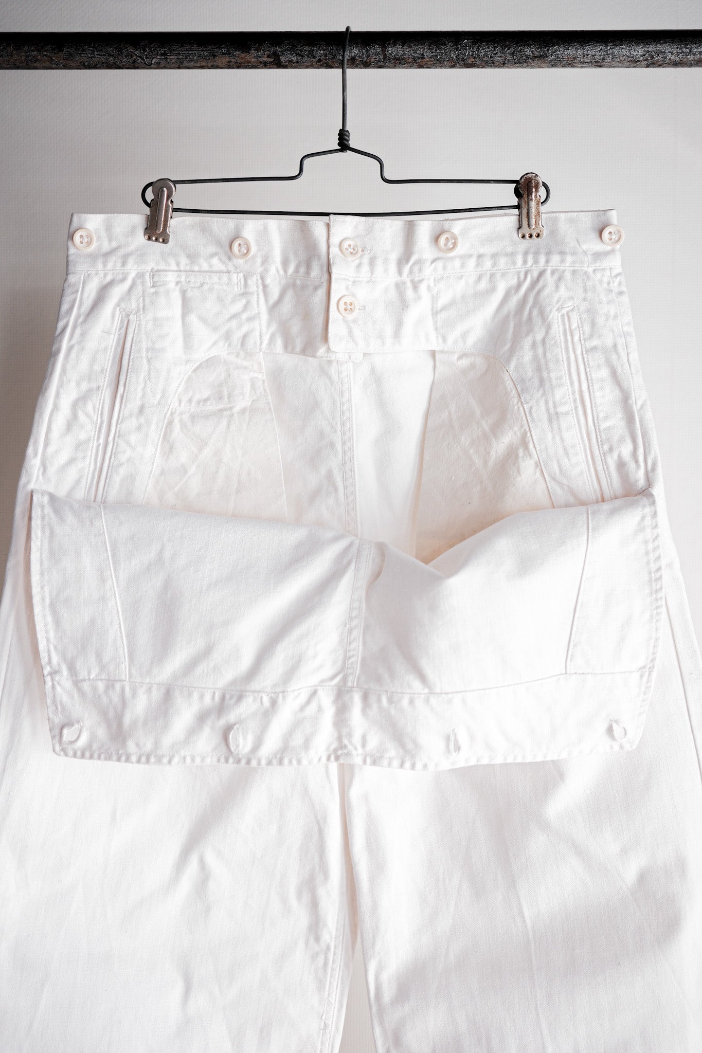[~ 50's] Pantalon de marin en lin blanc marine français "stock mort"