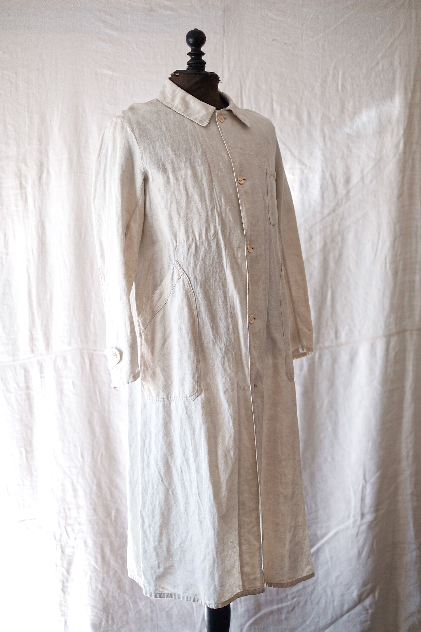 [~ 30's] Chatif de travail de lin en coton blanc vintage français