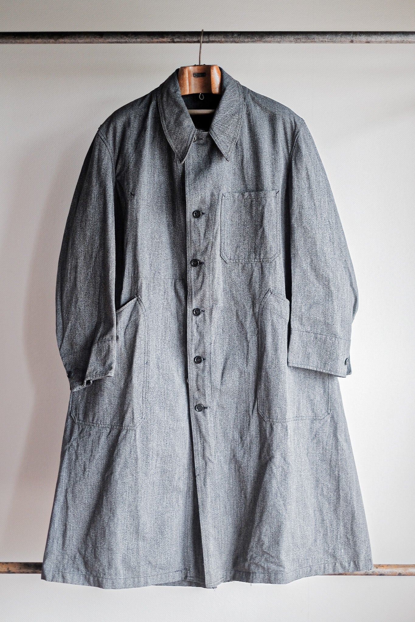 ［~50's］French Vintage PTT Black Chambray Atelier Coat “Dead Stock”