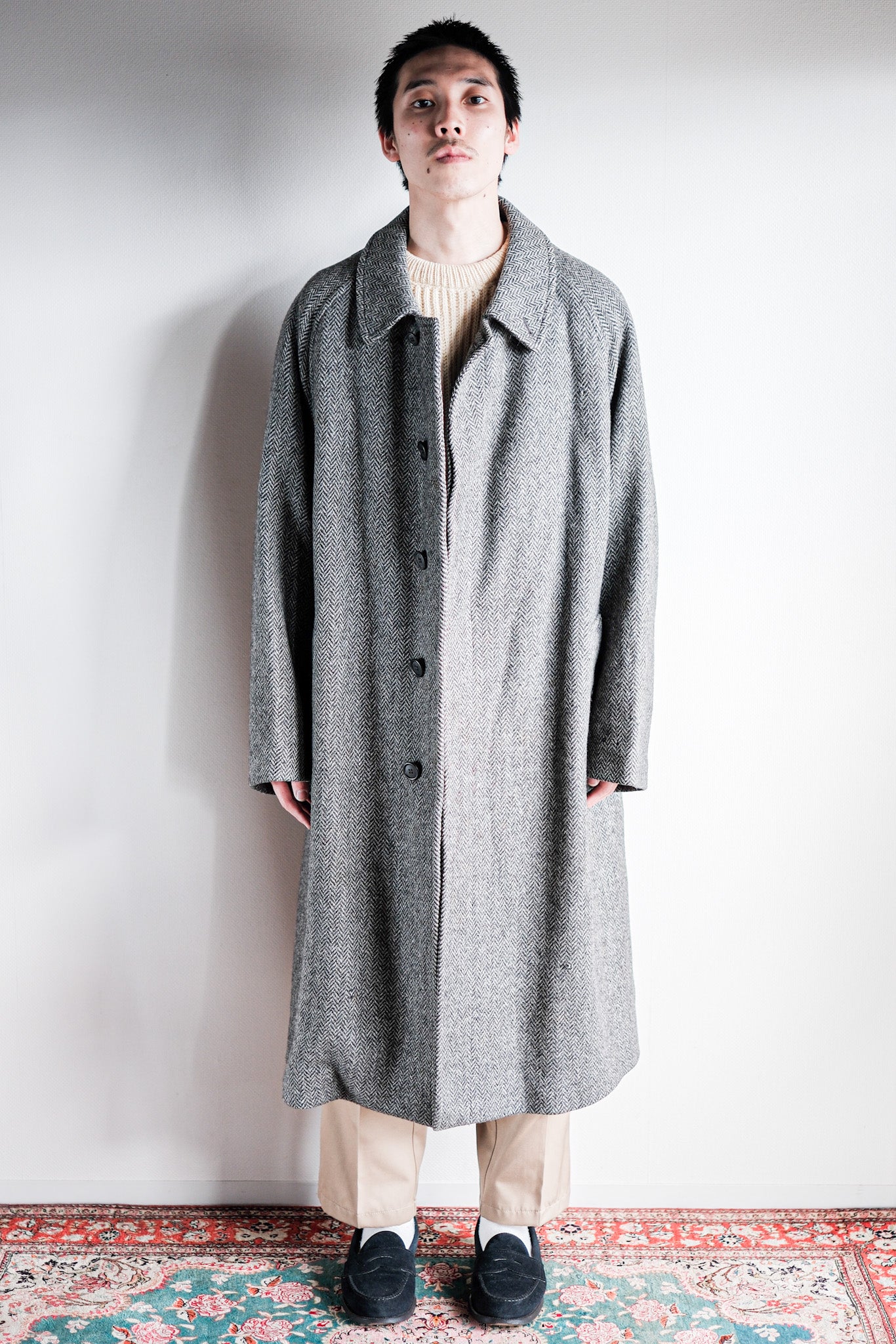 【~90's】Vintage Burberry's Single Raglan Balmacaan Coat Size.54REG "SHETLAND TWEED"