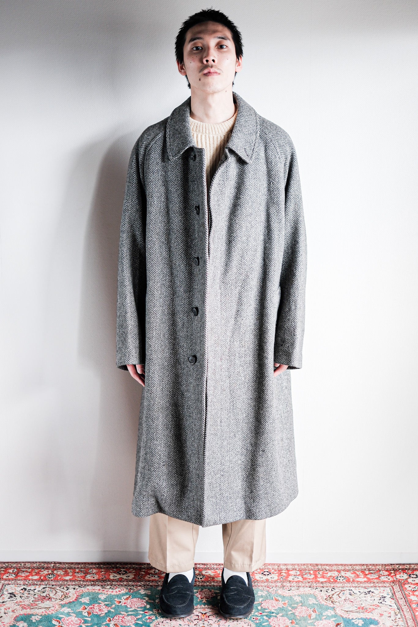 ［~90's］Vintage Burberry's Single Raglan Balmacaan Coat Size.54REG "SHETLAND TWEED"