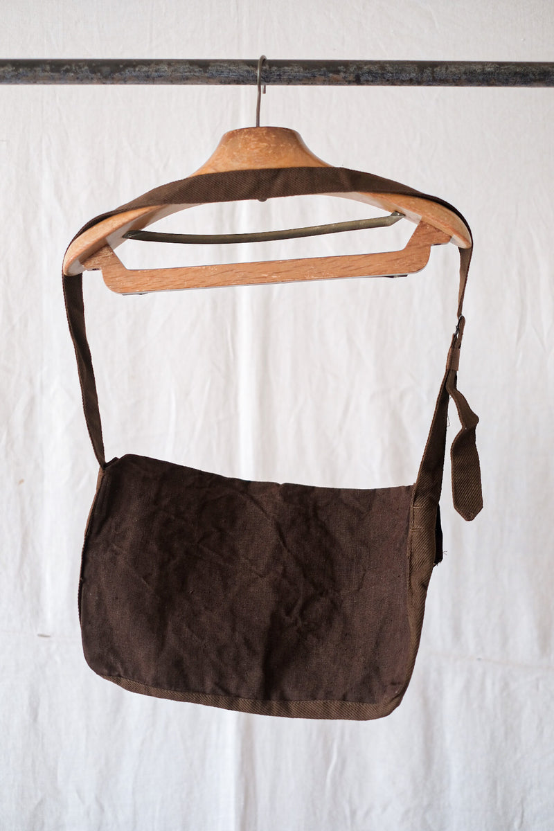 【~40's】French Army Brown Linen Musette Bag "Dead Stock"