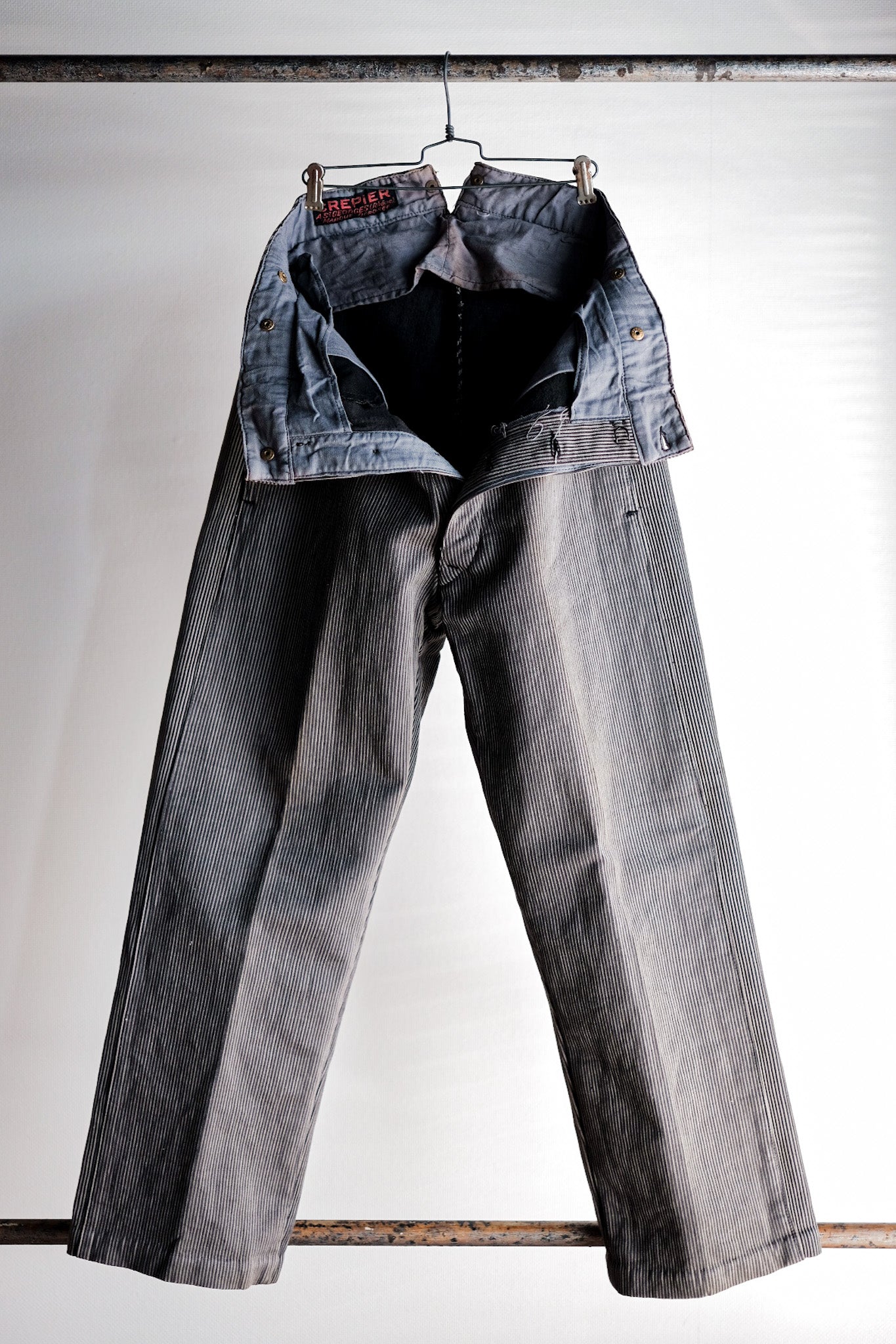 [~ 30's] French Vintage Cotton Pique Striped Work Pants "DEAD STOCK"