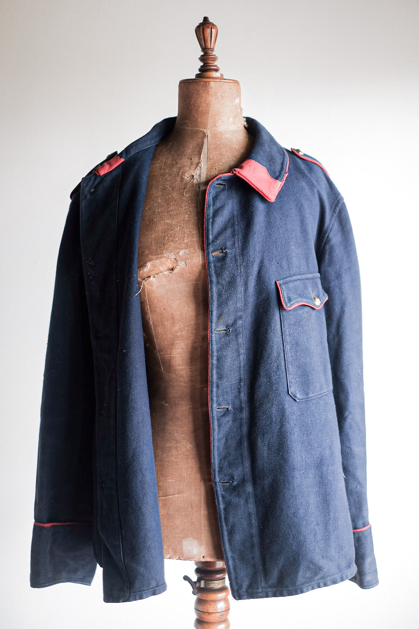 [~ 30 '] 프랑스 빈티지 인디고 코튼 트라이 소방관 재킷