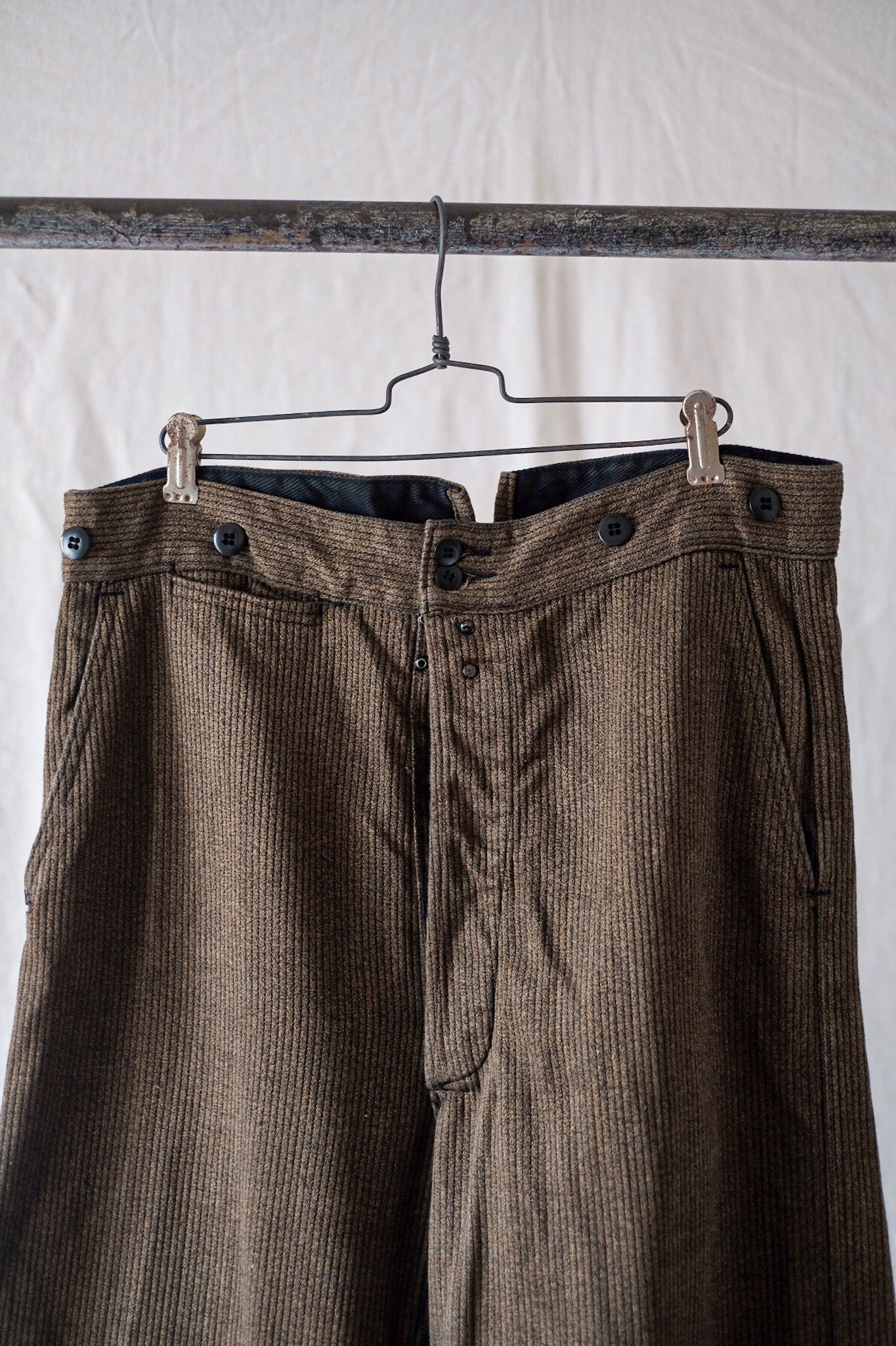 【~50's】French Vintage Brown Salt & Pepper Cotton Pique Work Pants