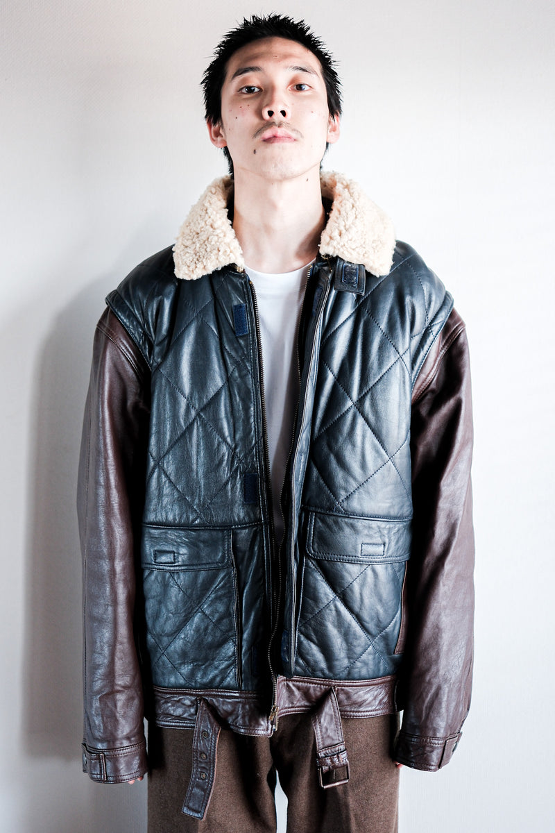[~ 70's] Old Marcel Lassance Leather Bomber Jacket Size.52
